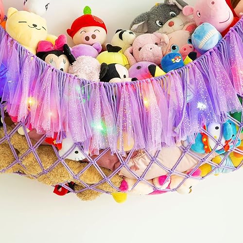Miniatura 2 de Red grande para animales de peluche o hamaca con cinta LED y malla para colgar en la pared, red de juguetes para animales de peluche, ideas