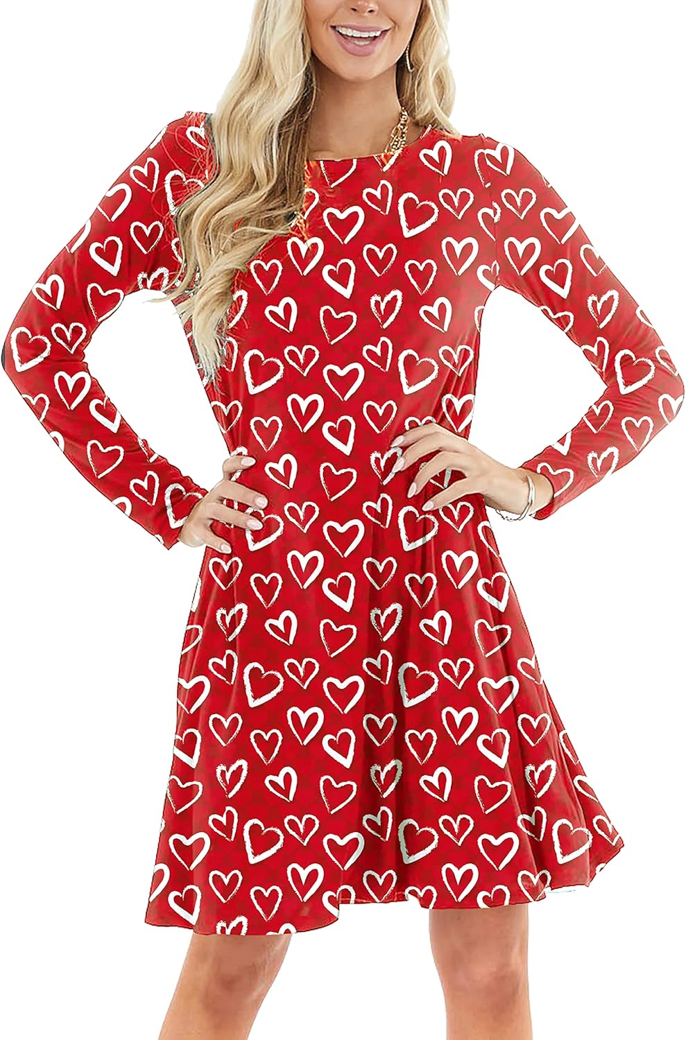 Women St Patricks Dress Long Sleeve Mardi Gras Holiday Printed A Line Dresses with Pockets