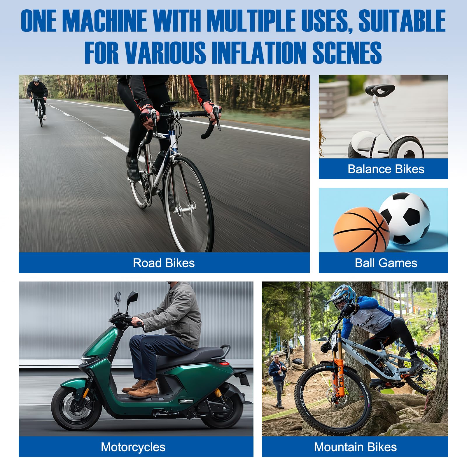 Pompa per bicicletta, mini pompa per pneumatici per bicicletta, pompa ad aria elettrica, con manometro con valvola Presta e Schrader, per bici da corsa, mountain bike e bici da città