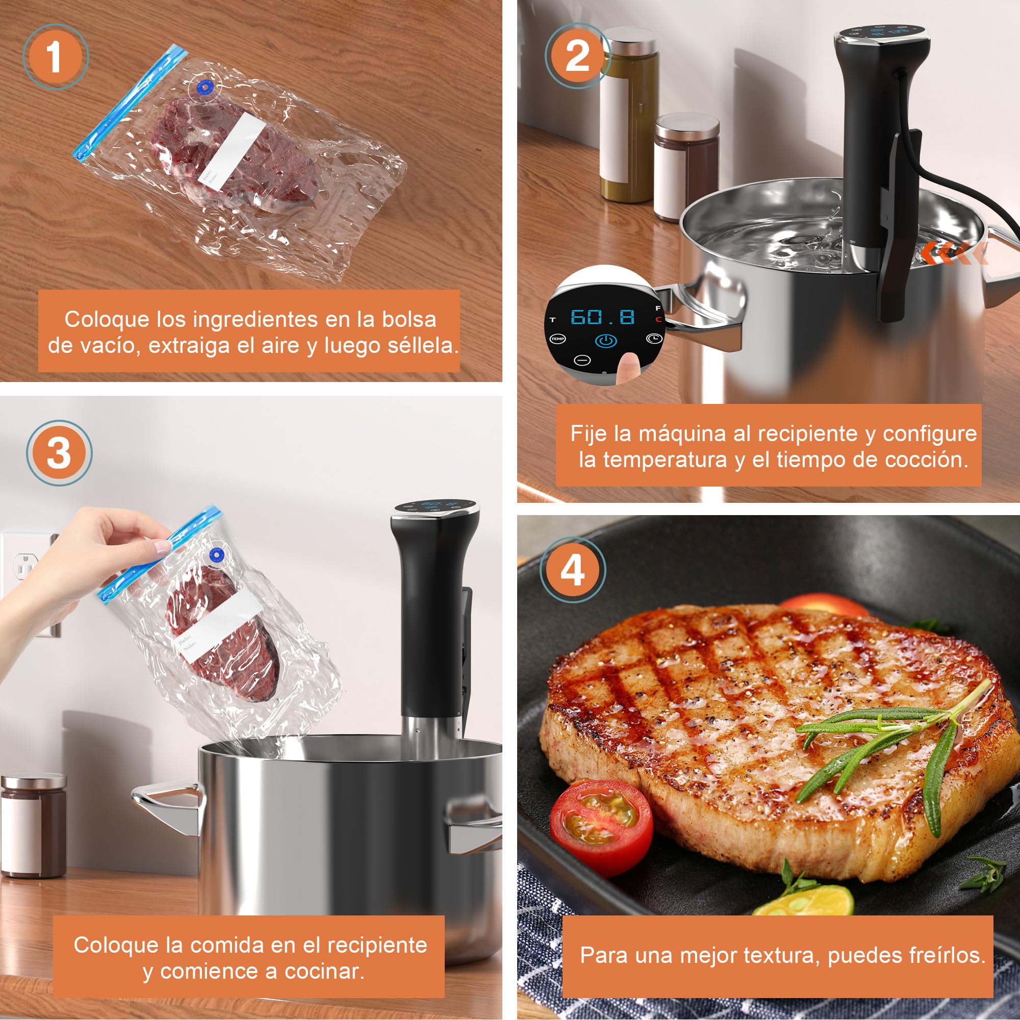 Karinear Sous Vide Garer Stick | Control mediante aplicación | WIF (2,4 G) | 1400 W Sous-Vide Stick | 10-90 °C, temporizador de 1-99 min | Circulación de 360° | Suvide Garer stick