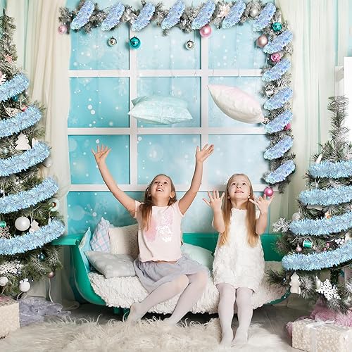 Miniatura 5 de Geosar Guirnalda de oropel de Navidad de 100 pies, guirnalda de Navidad de papel de aluminio iridiscente blanco, serpentinas metálicas, para colgar