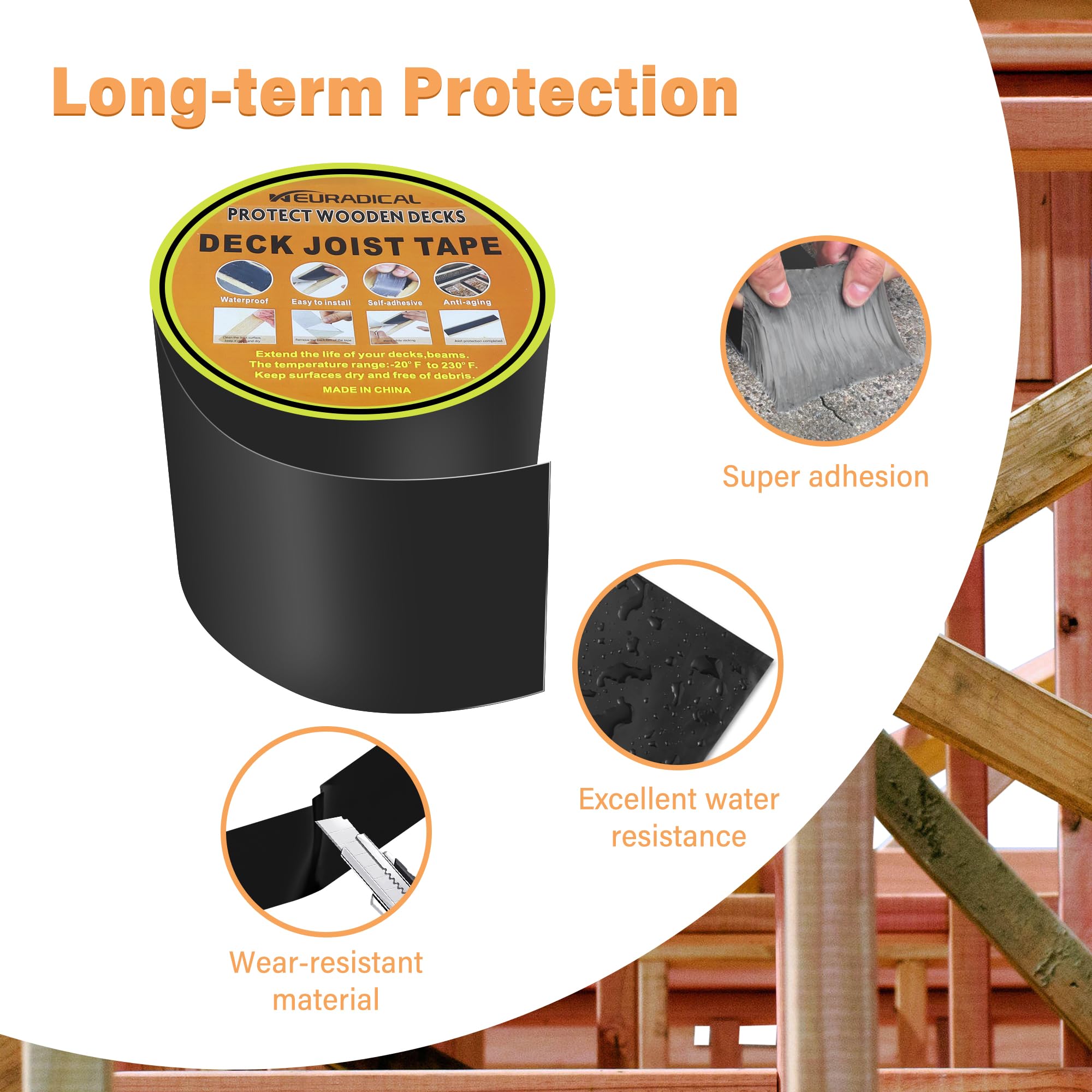 Cinta adhesiva de butilo para cubierta impermeable y resistente a la intemperie, autoadhesiva, anticorrosión para vigas y vigas de madera (1 pieza de 6 pulgadas x 50 pies)