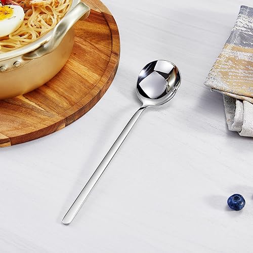 Miniatura 5 de KEAWELL Cucharas de sopa coreanas premium con mangos largos, juego de 4, acero inoxidable 1810, aptas para lavavajillas (lisas)