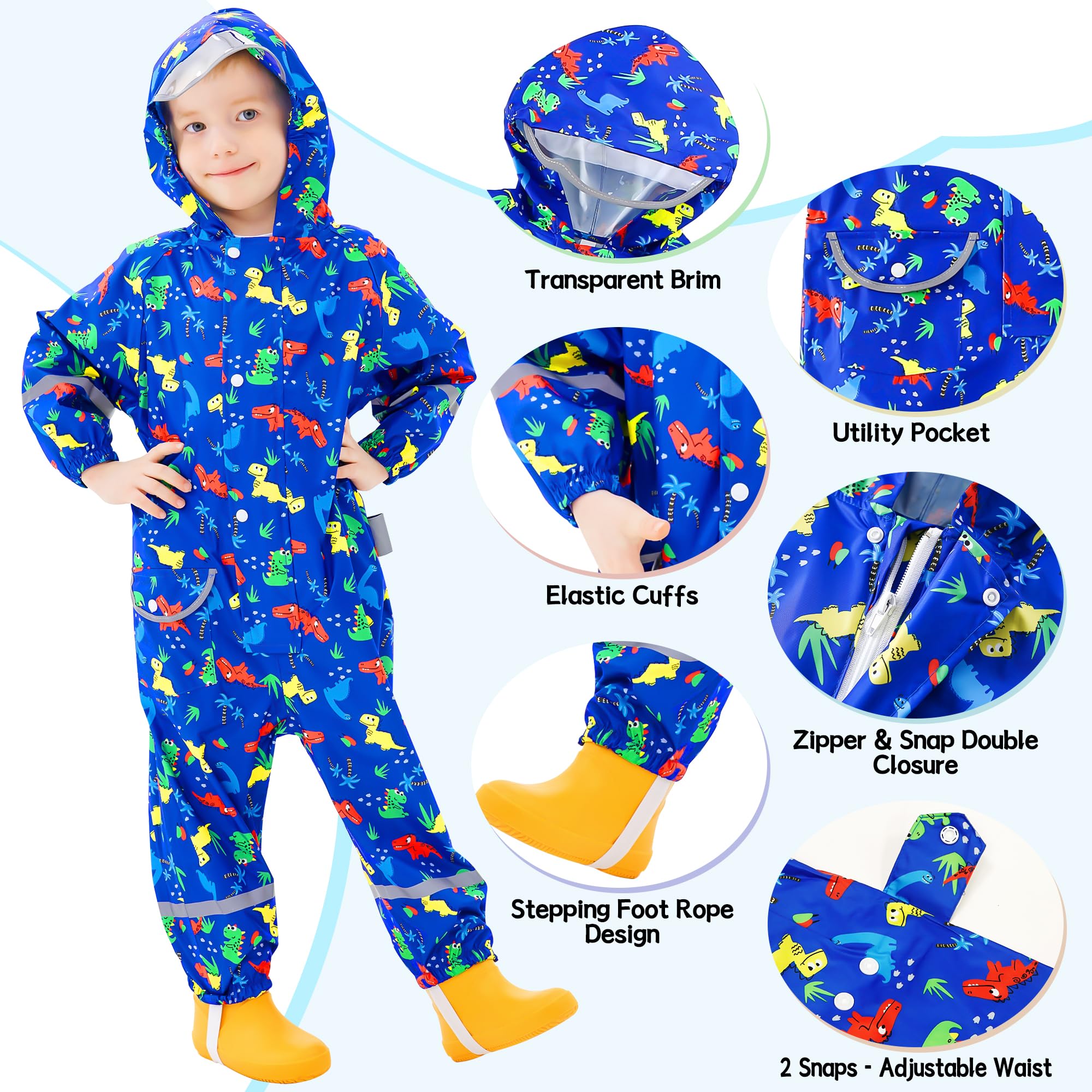 Imperméable pour Enfant Filles Garçon, Combinaison de Pluie Léger Unisexe Capuchon Dinosaure/Licorne Animé Mignon Vêtements Vestes de Pluie, Pour Randonnée, Va à L'école, Equitation, 1-9 Ans