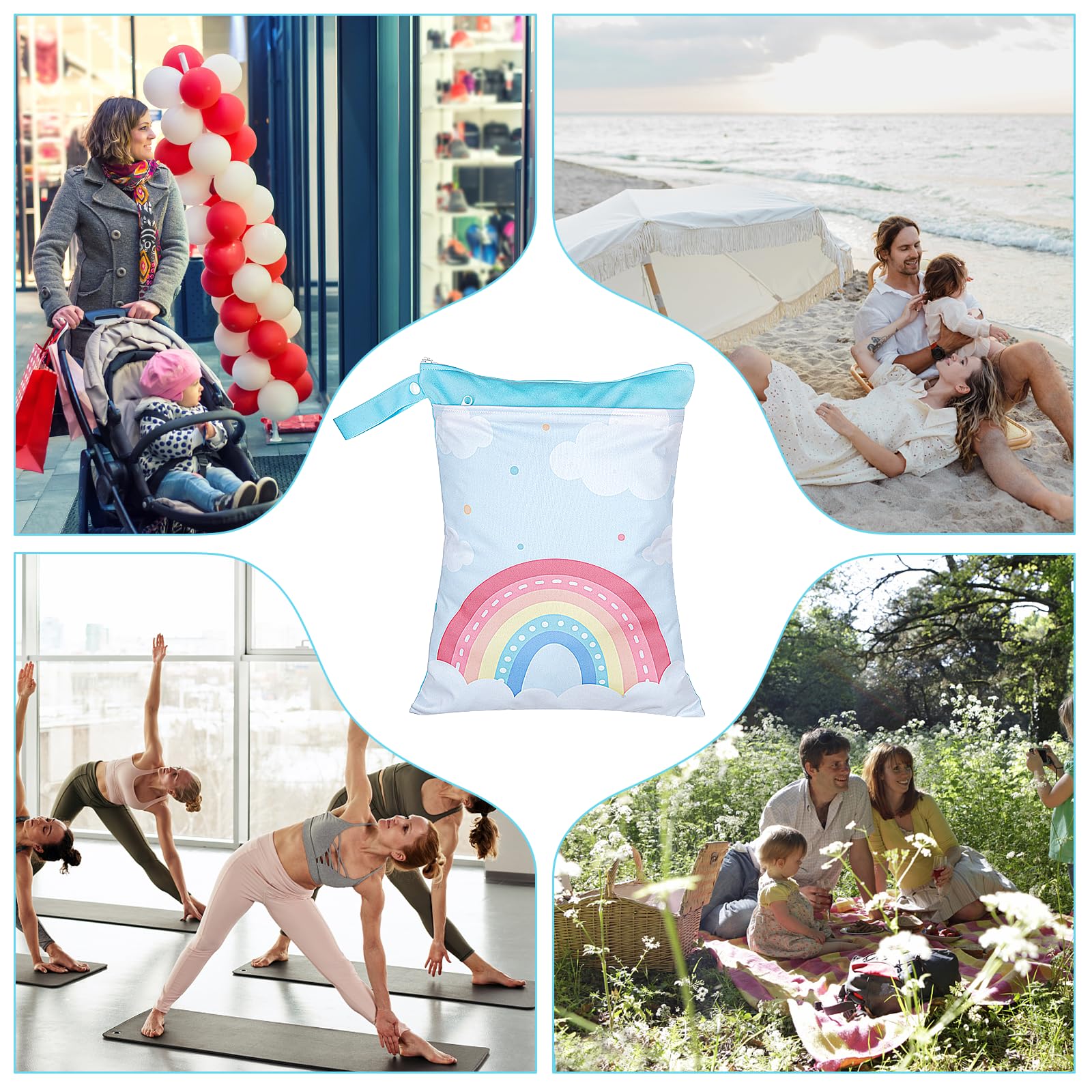 2 Stück Nasstaschen, Wasserdichter Wetbag Organiser, Wiederverwendbare Windeltasche, Wet Bag Kindergarten Großer, Wickeltasche für Reisen, Fitnessstudio, Strand