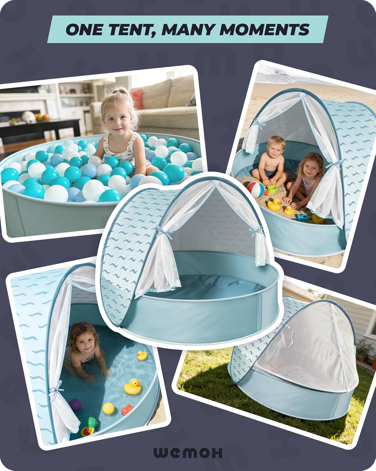 Baby Beach Tent with Pool, 3-in-1 Upgrade Pop Up UPF 50+ Sun Protection Shelter with Mosquito Net Babies Toddlers Portable Outdoor Summer Essentials for Beach, Backyard, Indoor- Blue Wave