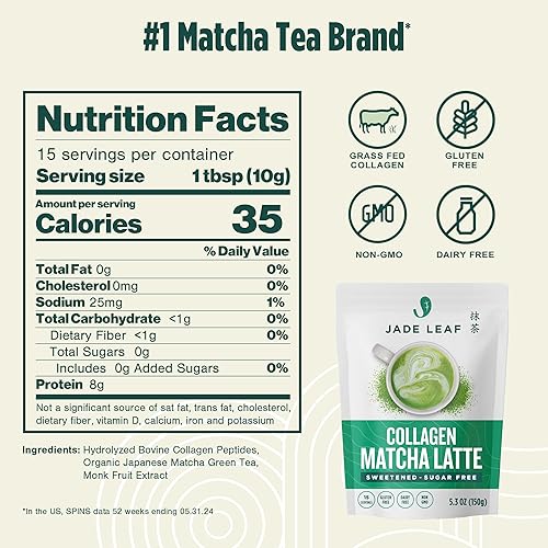 Miniatura 7 de Mezcla de leche matcha de colágeno de hoja de jade endulzado bolsa de 53 onzas