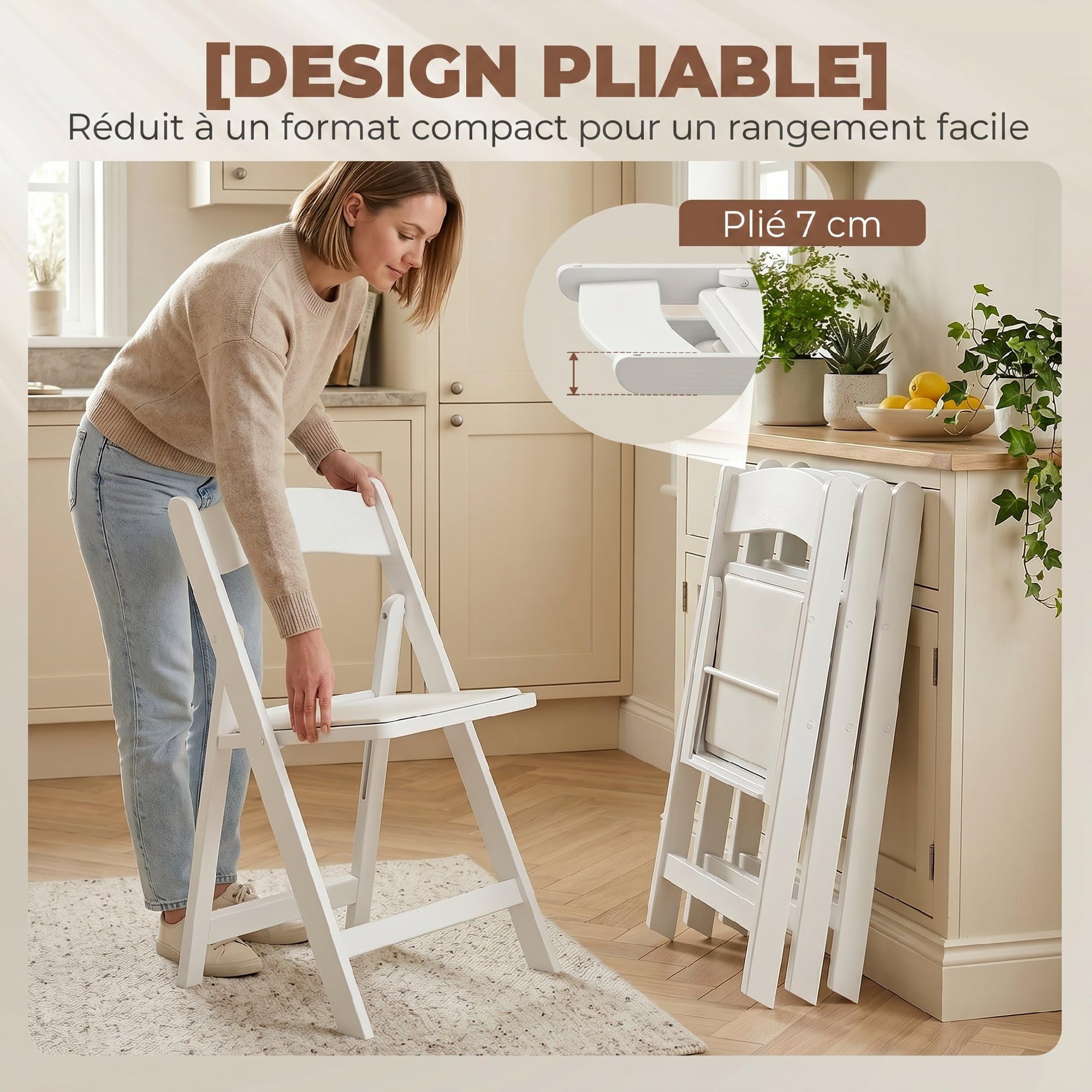 HOMCOM Lot de 4 Chaises Pliantes en Résine Portables 45x44x78 cm Blanc