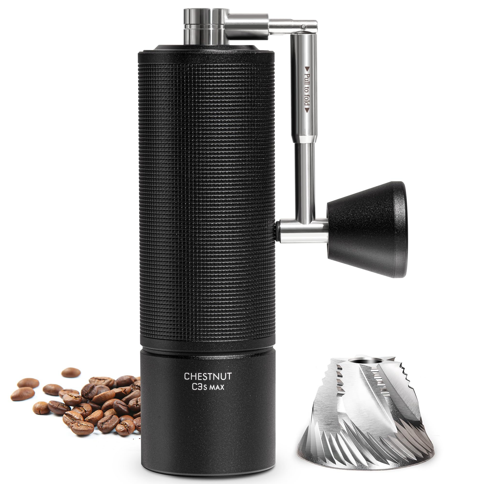 TIMEMORE Chestnut C3s Max, manuelle Kaffeemühle, Upgrade integriertes Ganzmetallgehäuse, Edelstahl S2C Kegelschliff, Handkaffeemühle mit Klappgriff, für Espresso bis French Press, Schwarz