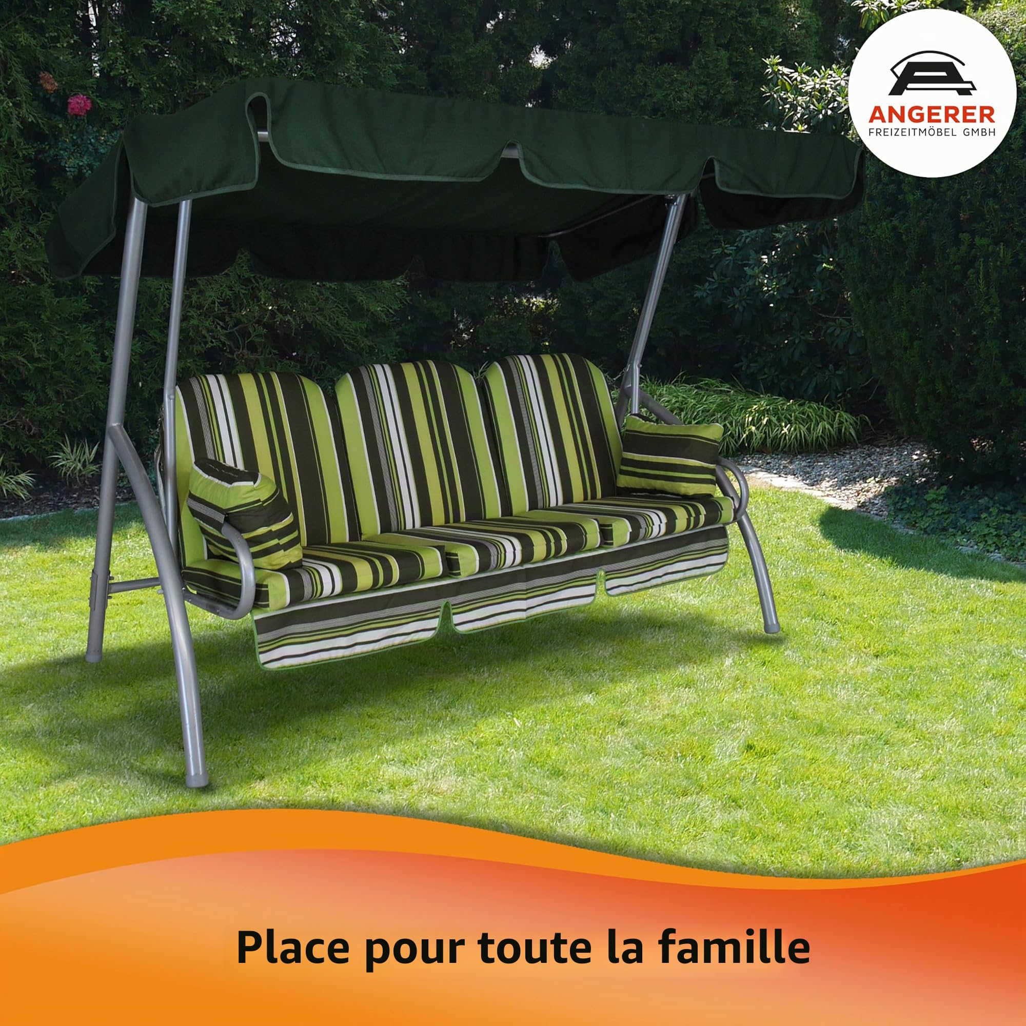 Angerer Balancelle de Jardin Deluxe 3 Places, Structure en Acier Galvanisé, Toit Réglable, Coussins Lavables, 210 x 145 x 160 cm, Capacité 270 kg, Made in Germany (Terracotta-crème à Fleurs)