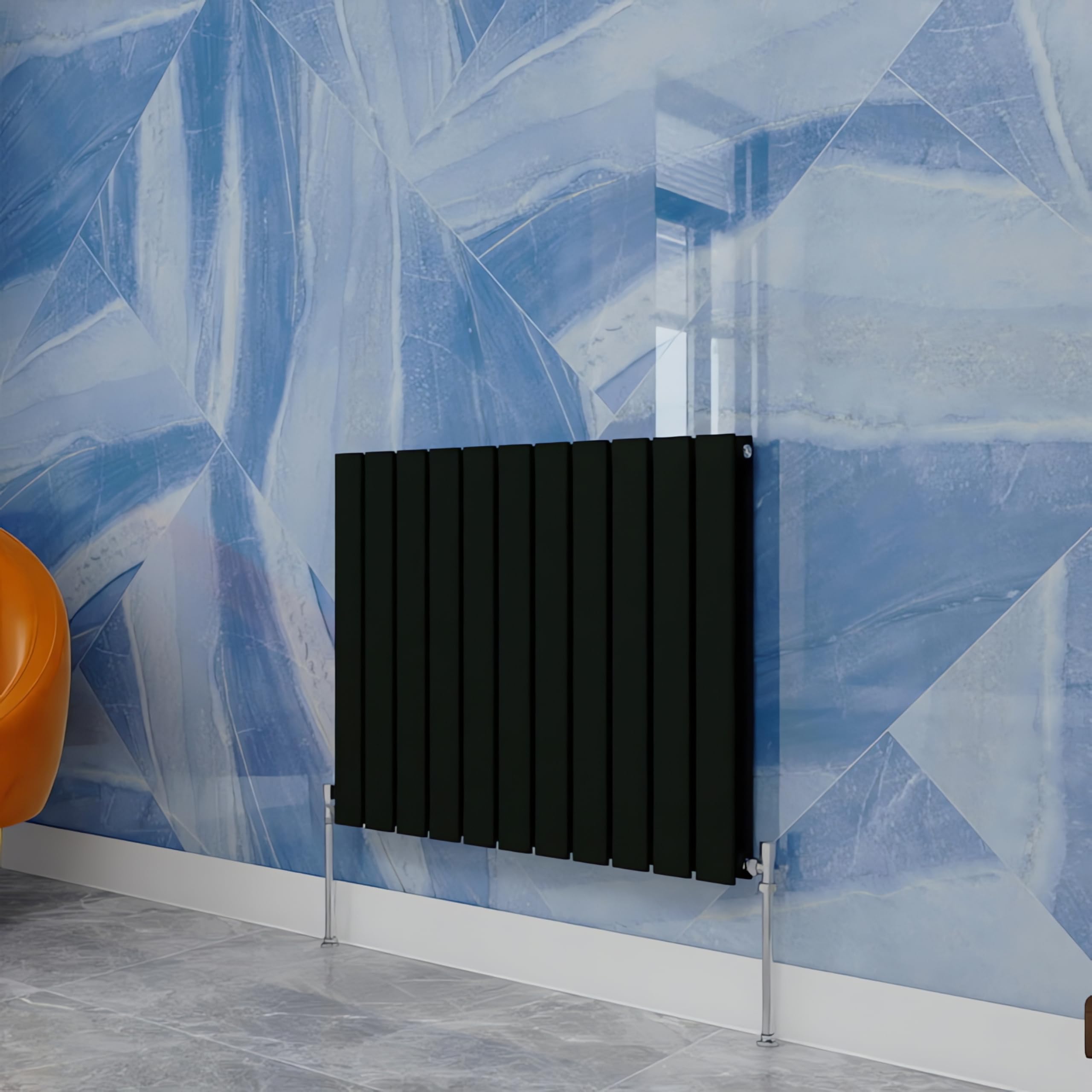 Central Heating Radiator,600x748mm Black Horizontal Flat Double Panel Column Energy-efficient for Morden Multi-Scene