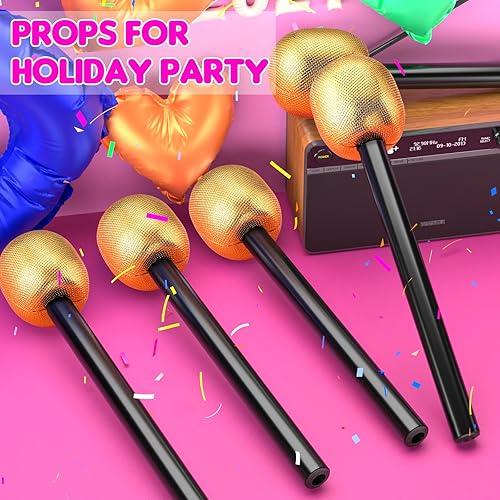 Miniatura 5 de Facmogu 5 accesorios de micrófono con purpurina dorada, accesorios de micrófono falsos, accesorios de micrófono de escenario de estrella de rock,