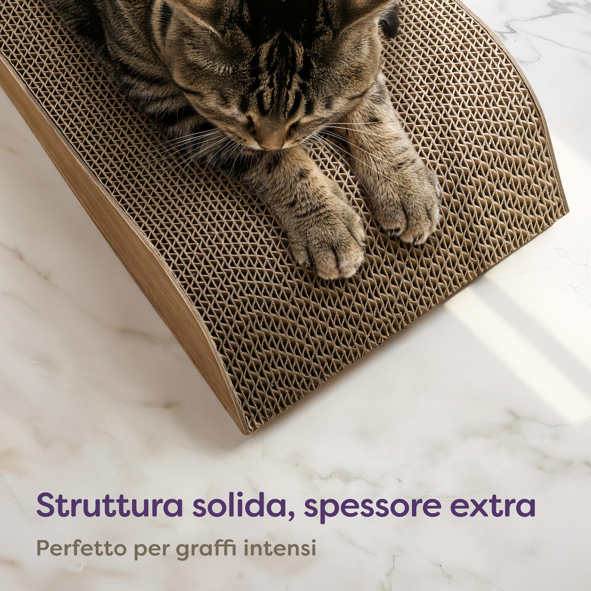 Knupis Tiragraffi Gatto 3 Pezzi XXL 75 cm – Cartone Resistente per Cura delle Unghie – Fino a 2 Anni di Utilizzo – Salvaspazio – Protegge Divani e Mobili (Cloud- Marrone)
