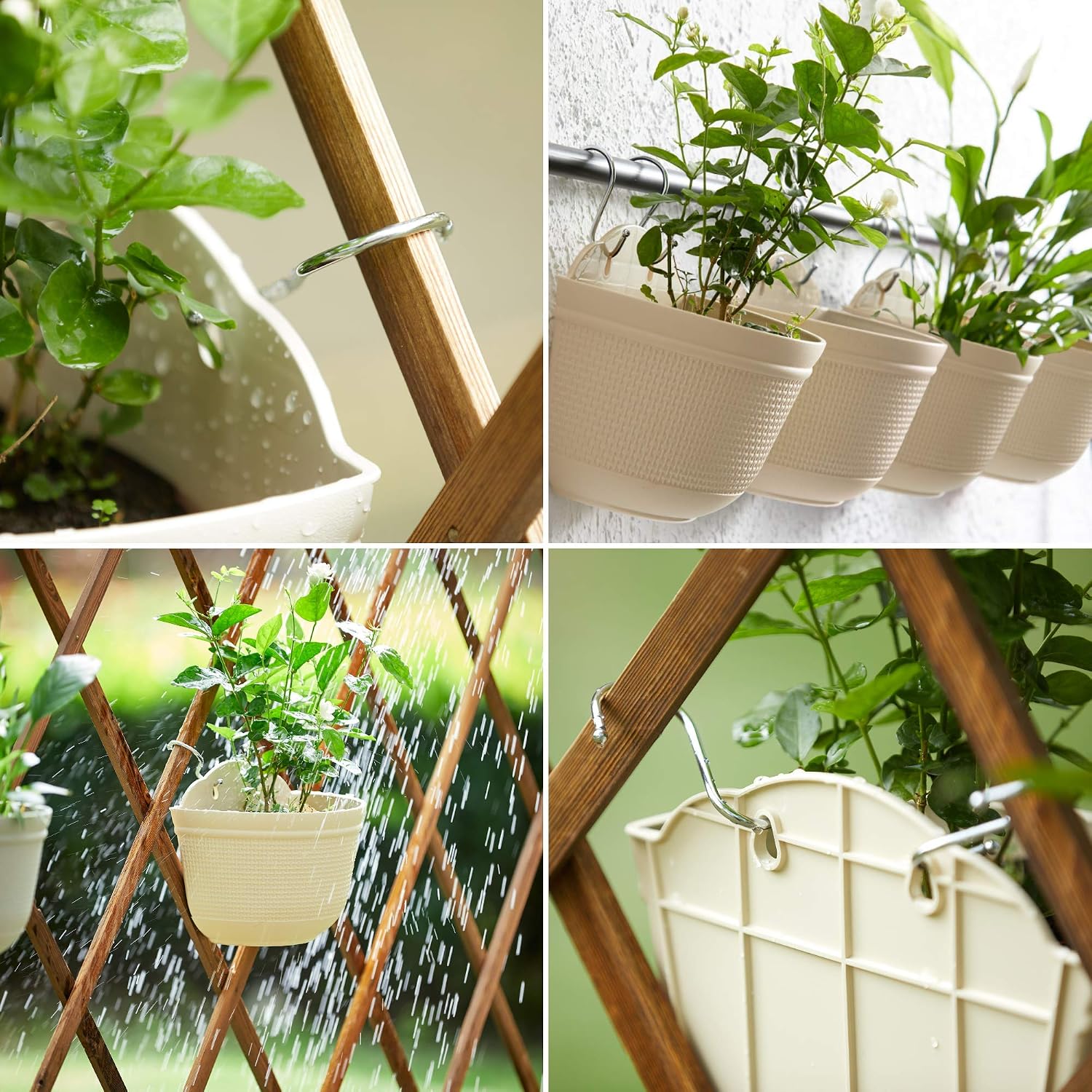 Amazing Creation Wall and Railing Hanging Planters for Indoor Plants with S Hooks, Hanging Pots for Plants Outdoor, Half Round Plant Hanger for Fence, Large Plastic Pots for Hanging Plants (2 Pack)