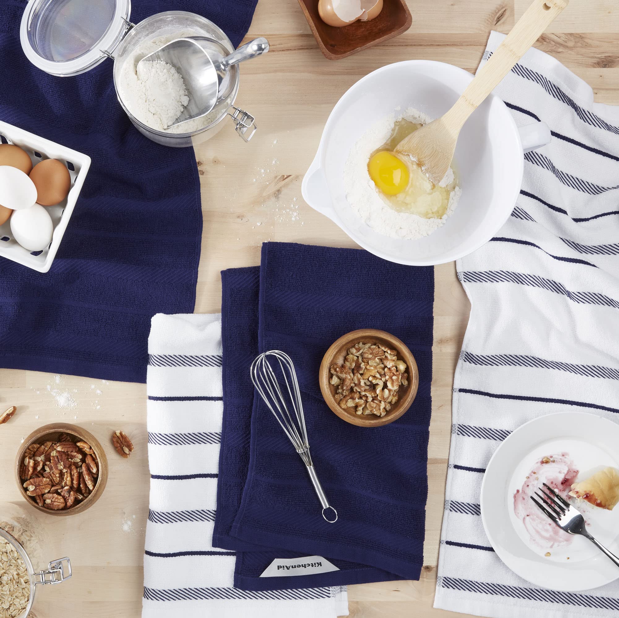 KitchenAid Albany Kitchen Towel Set, 16"x26", Cobalt Blue/White, 4 Piece - Image 2