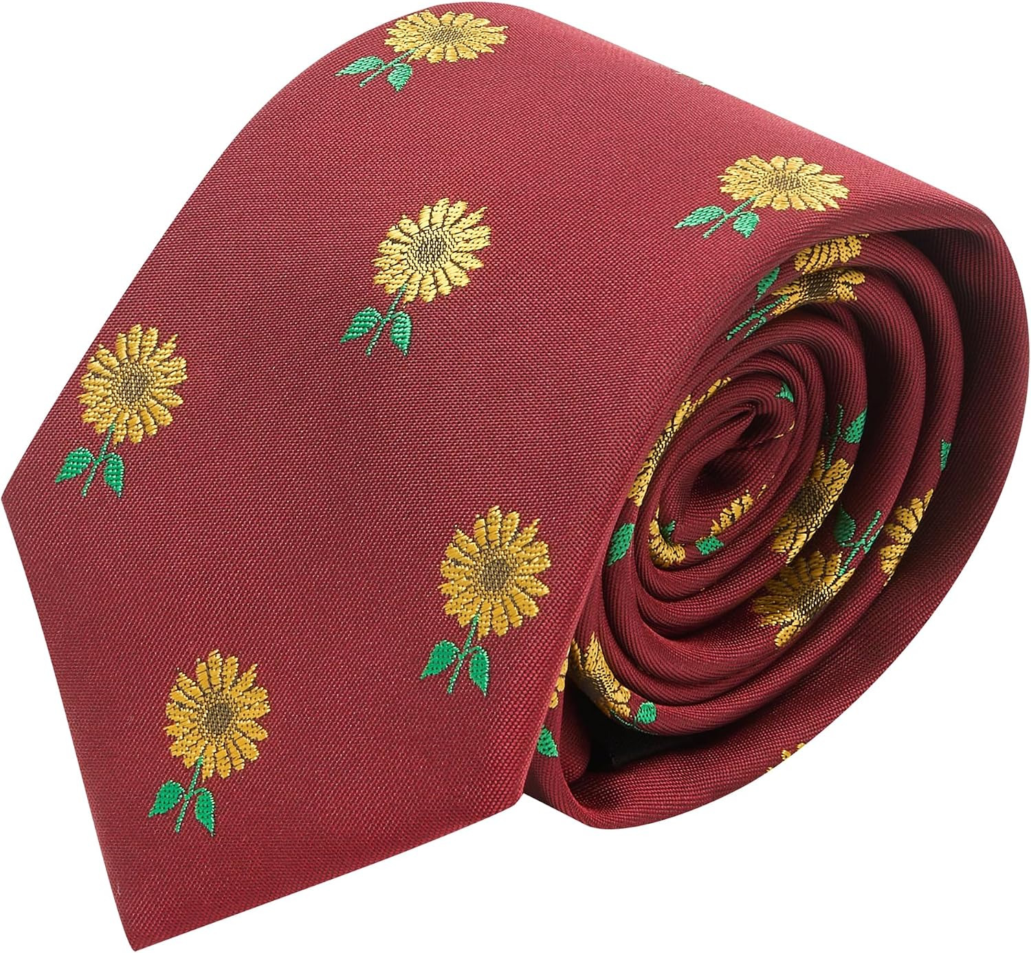 King & Priory Burgundy Red Embroidered Sunflower Tie
