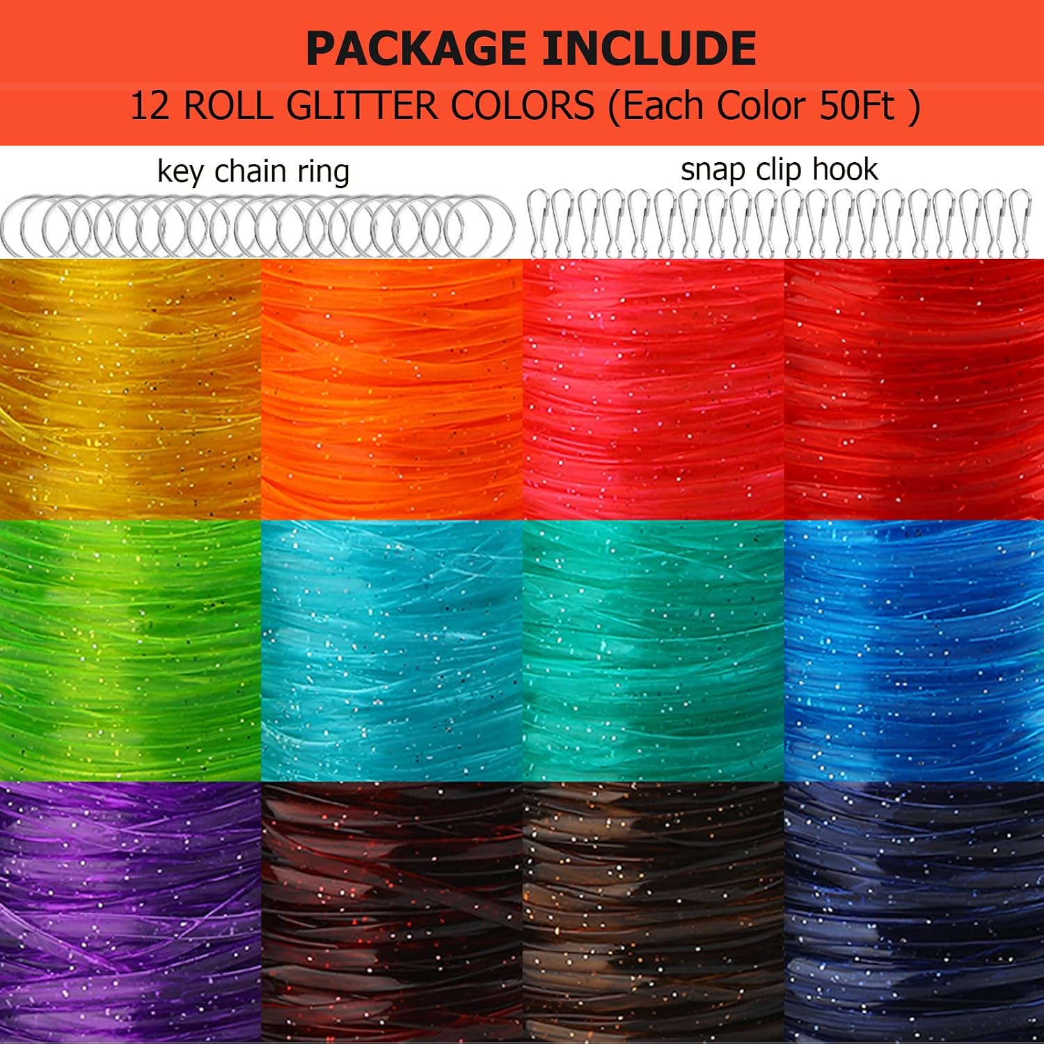Glitter Lanyard String, Acrsikr Gimp Making Kit Plastic Lacing Cord Strings Supplies Craft 12 Rolls