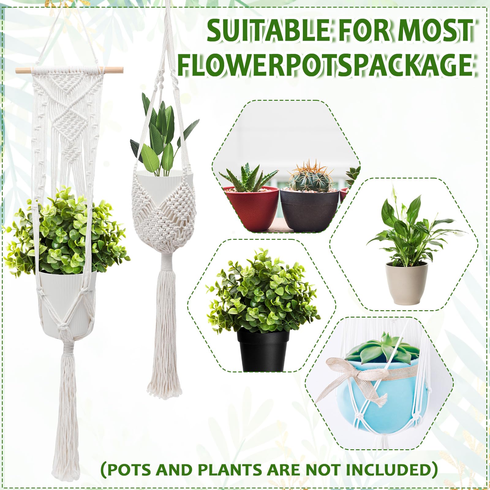 Maceteros Colgantes Tejidos A Mano - Pack De 2 Con Ganchos, De Cuerda De Algodón. ¡Decora Tu Balcón O Sala Con Plantas!