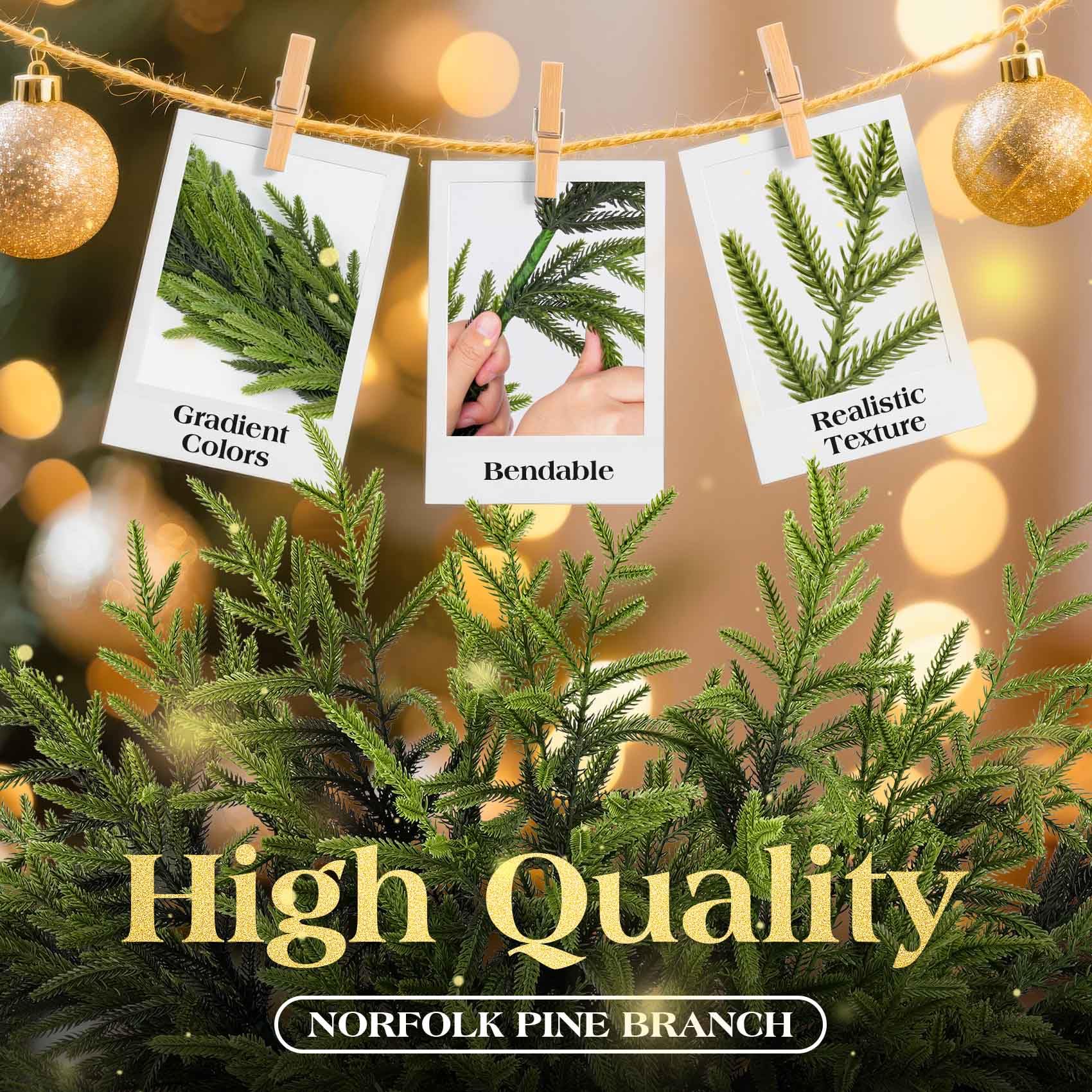 Norfolk-Kieferzweige für Weihnachten, 91,4 cm, künstlicher Norfolk-Zweig, künstlicher Stiel, grüne Tannenspieße für Vasen, Basteln, Girlande, Kranz, Weihnachten, Innen- und Außenbereich