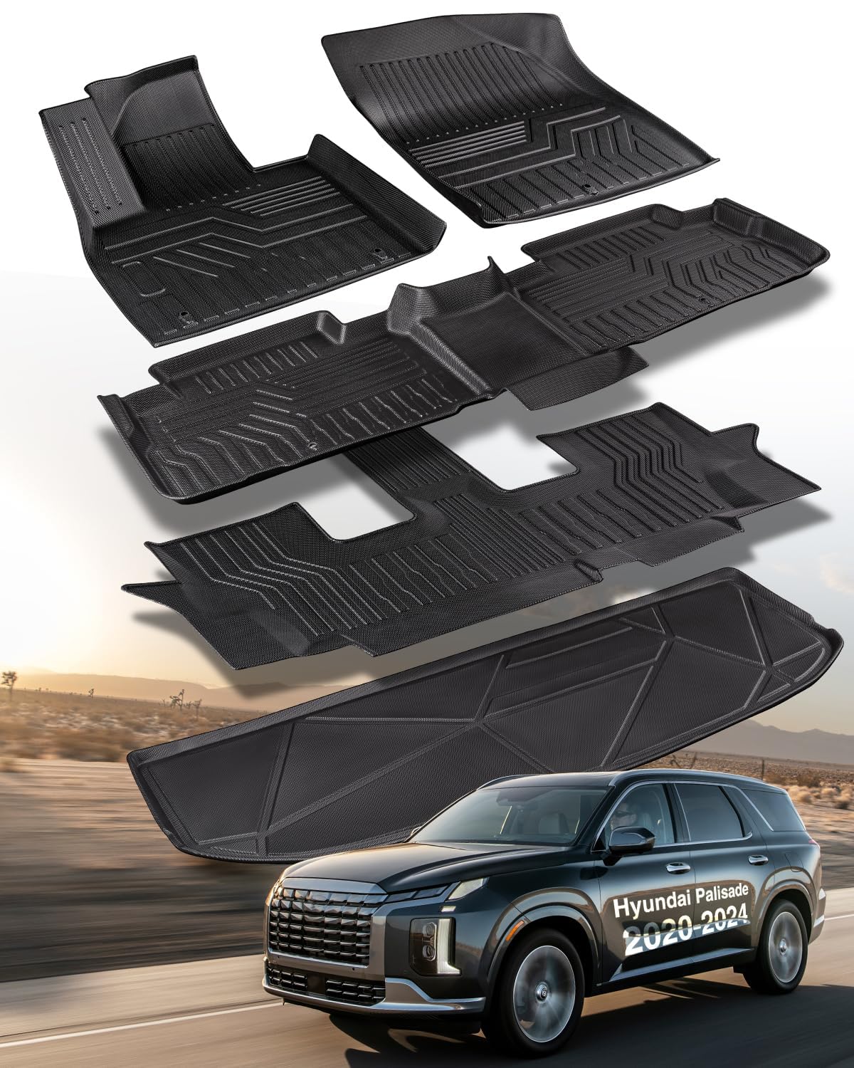 DrCarNow® Floor Mats and Trunk Mat Compatible with for Hyundai Palisade 2020 2021 2022 2023 2024 2025 – All-Weather TPE Floor Liners