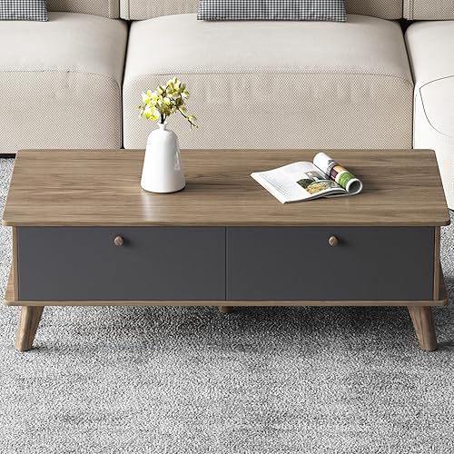 Guyii Mesa auxiliar con cajón de almacenamiento, mesa de té moderna de mediados de siglo, mesa central de ahorro de espacio, escritorio de oficina