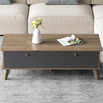 Guyii Coffee Table with Storage Drawer, Mid Century Modern Tea Table, Space Saving Center Table, Rectangular Office Desk for Living Room, Home Office, Easy to Assemble