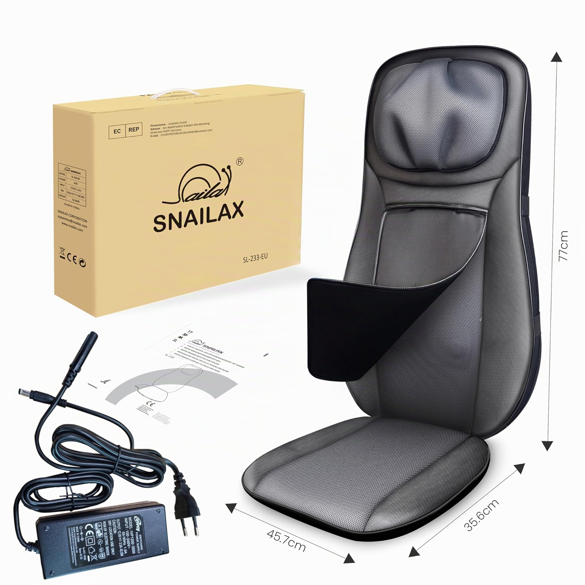 Snailax Shiatsu Asiento de Masaje con calor, Almohada Masaje de Espalda y Cuello, masajeador de espalda con vibración para la Oficina en el hogar, regalo