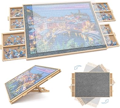 Puzzle Board, Wooden Jigsaw Puzzle Board with Drawers, Portable Puzzle Table with Covers and Lazy Susan, Rotating Jigsaw Puzzle Table for Kids and Adults 1500Pcs
