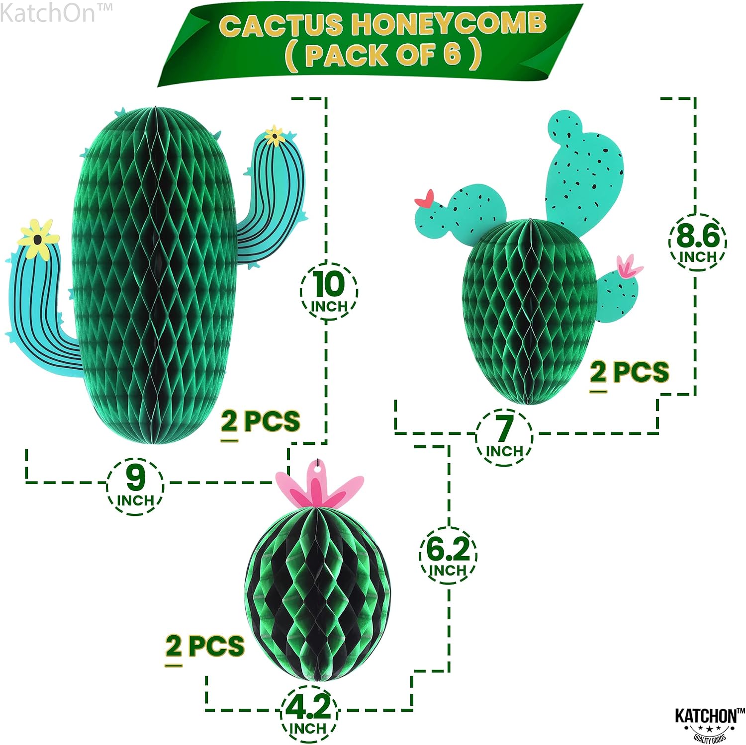 Cactus Centerpieces for Tables, 6 Pieces - 10 Inch, Cactus Party Decorations | Cactus Balloons for Mexican Fiesta Party Decorations - Pack of 25 | Desert Theme Party Decorations, Baby Shower Décor