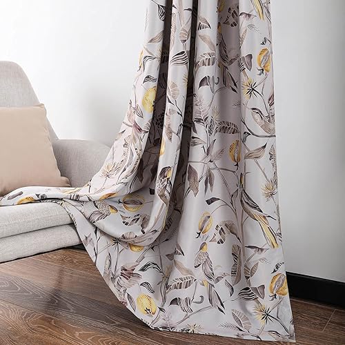 Miniatura 3 de VOGOL Cortinas de oscurecimiento de habitación, estampado de granada y pájaros, juego de cortinas con aislamiento térmico, cortinas con ojales