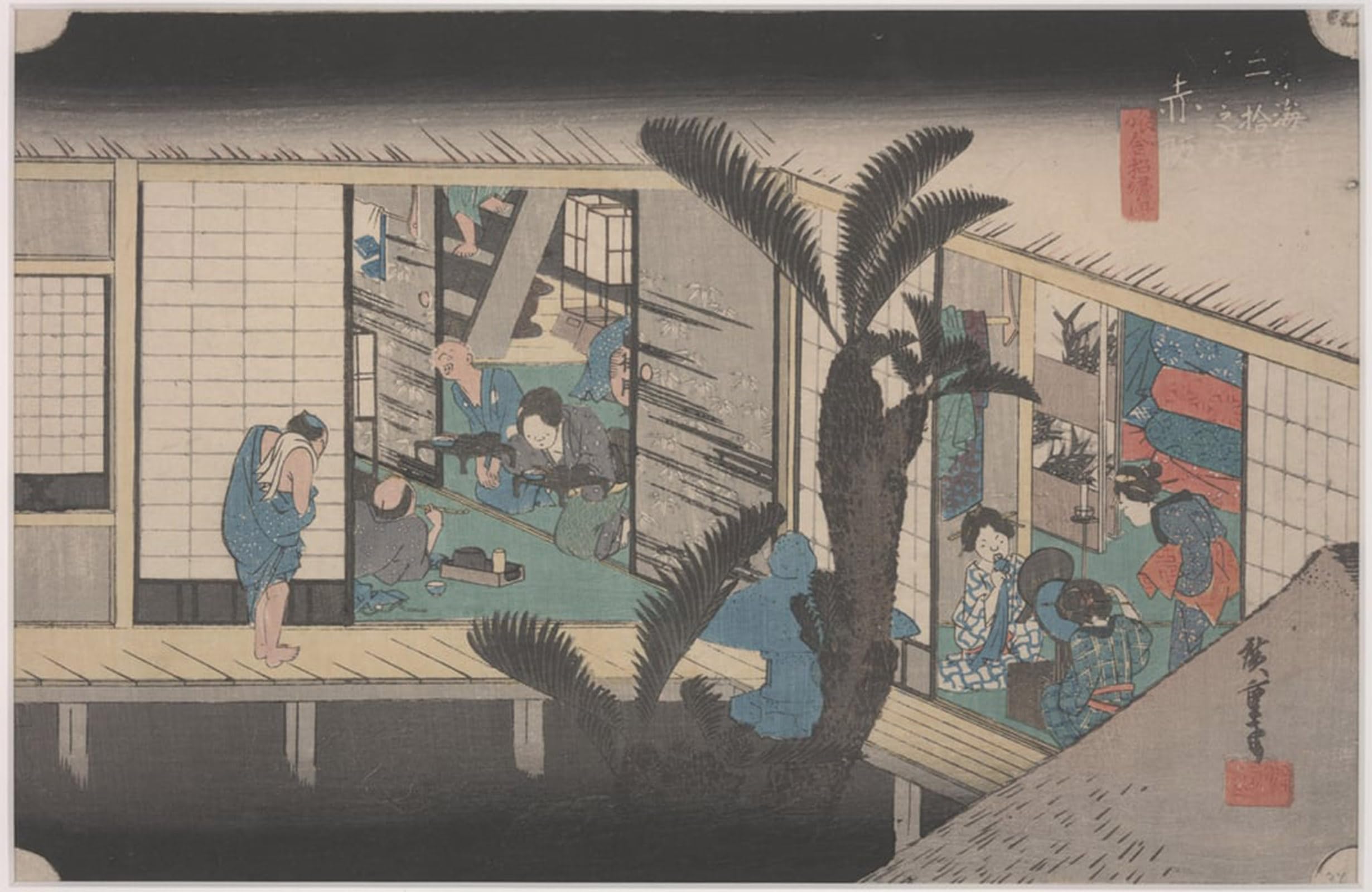 HRJUBWREE Famous Paintings Pictures Artwork Picture Scene At an Inn by Utagawa Hiroshige Photo Wall Print for Home Decor 60x90cm