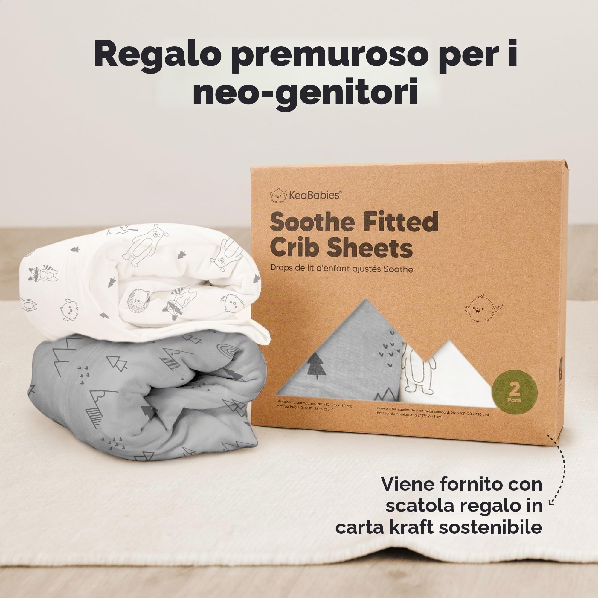 Lenzuolo con angoli per lettino da 70x140 - Set di lenzuola per lettino da bambino, composto da un lenzuolo con angoli e due lenzuolini per lettino, in cotone (Woodland)