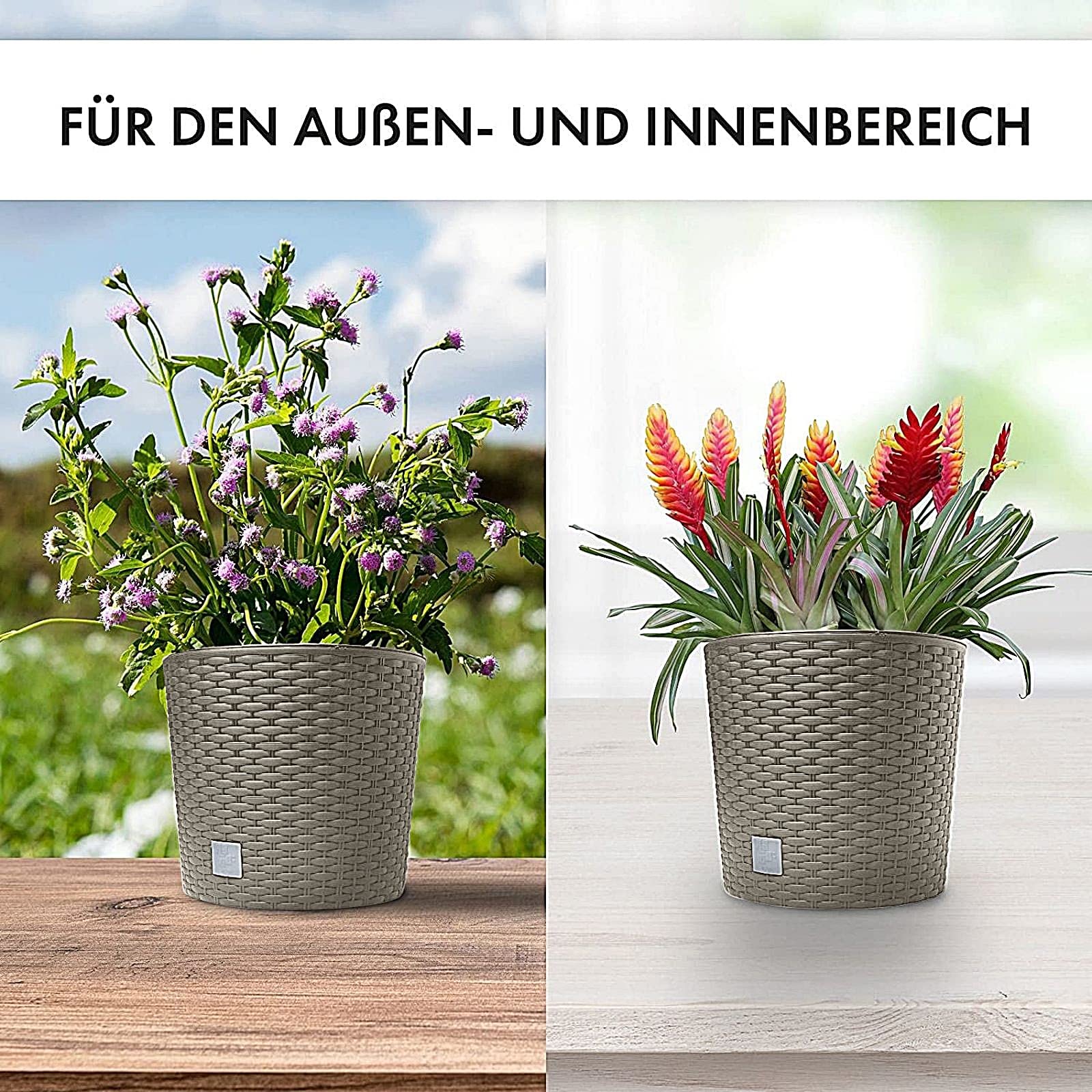 2x Blumentopf Blumenkübel Rattanoptik Übertopf Pflanzkübel Round - Foto 3