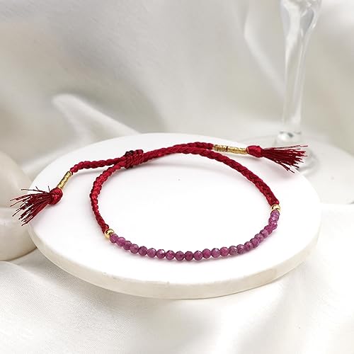 Miniatura 3 de Gempires Natural Ruby 3 mm Beads Braided Bracelet July Birthstone Jewelry Adjustable Bracelets For Women (Ruby)