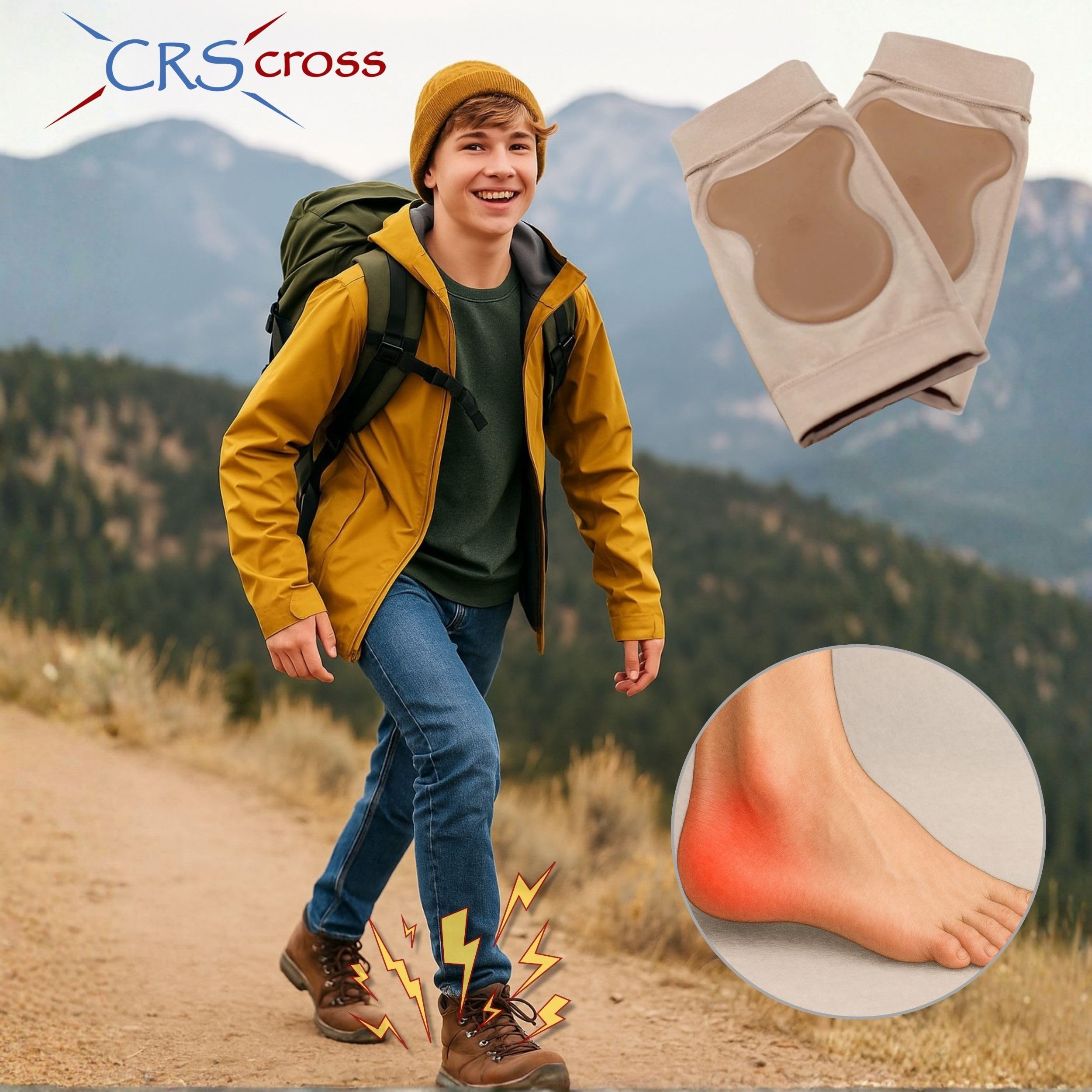 CRS Cross Mangas de gel para talón de Aquiles. 1 par de calcetines de gel de compresión acolchados de alta calidad para amortiguación y protección de golpes de Haglunds, tendinitis de Aquiles y