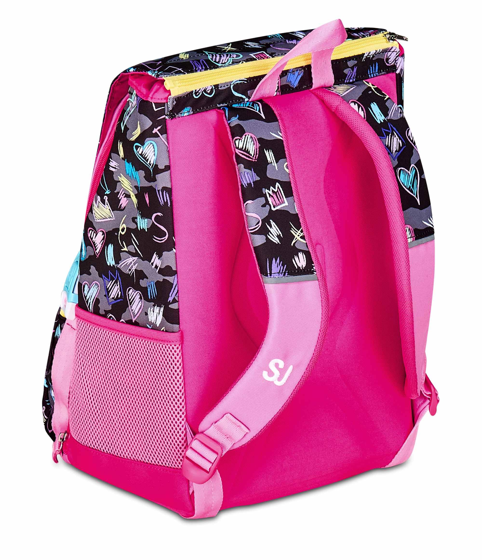 SJ GANG STYLE JAM GANG Zaino Scuola Estensibile Big, Fucsia, Zaino con Divisorio Interno, Tasca Superiore con LED Cuore, Tasca per Borraccia, 24 L, Zaino Scuola Elementare, Zaino Bambina