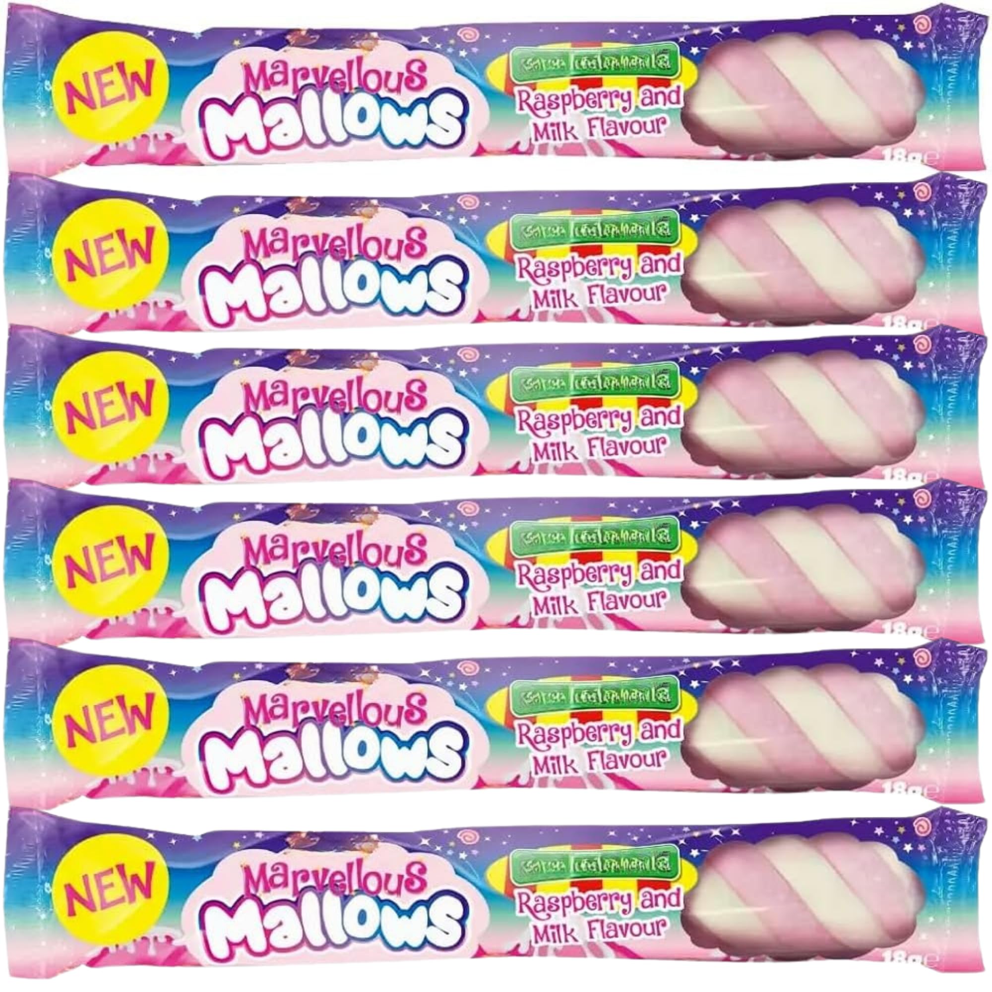 Marshmallow Bundle With Swizzels Marvellous Raspberry And Milk Drumstick Flavour Marshmallow 18g (6 Pack)