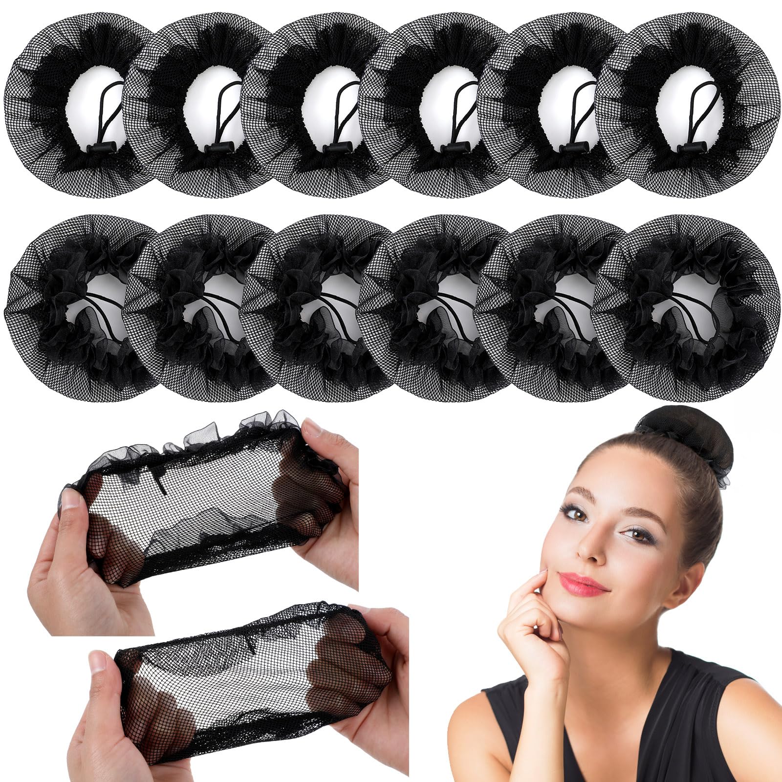 BBTO 12 Pcs Invisible Hair Nets for Buns Ballet Ballet Bun Maker Set, Black