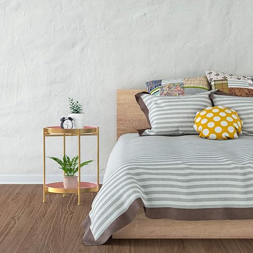 Miniatura 13 de Mesa auxiliar redonda, bandeja de metal dorado de 2 niveles, mesa auxiliar de metal para sofá, sala de estar, mesa de té, espacios pequeños