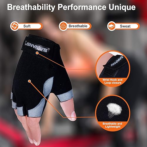 Miniatura 2 de SAWANS Guantes de entrenamiento de fitness, guantes de levantamiento de pesas para hombres y mujeres, transpirables, soporte de muñeca para