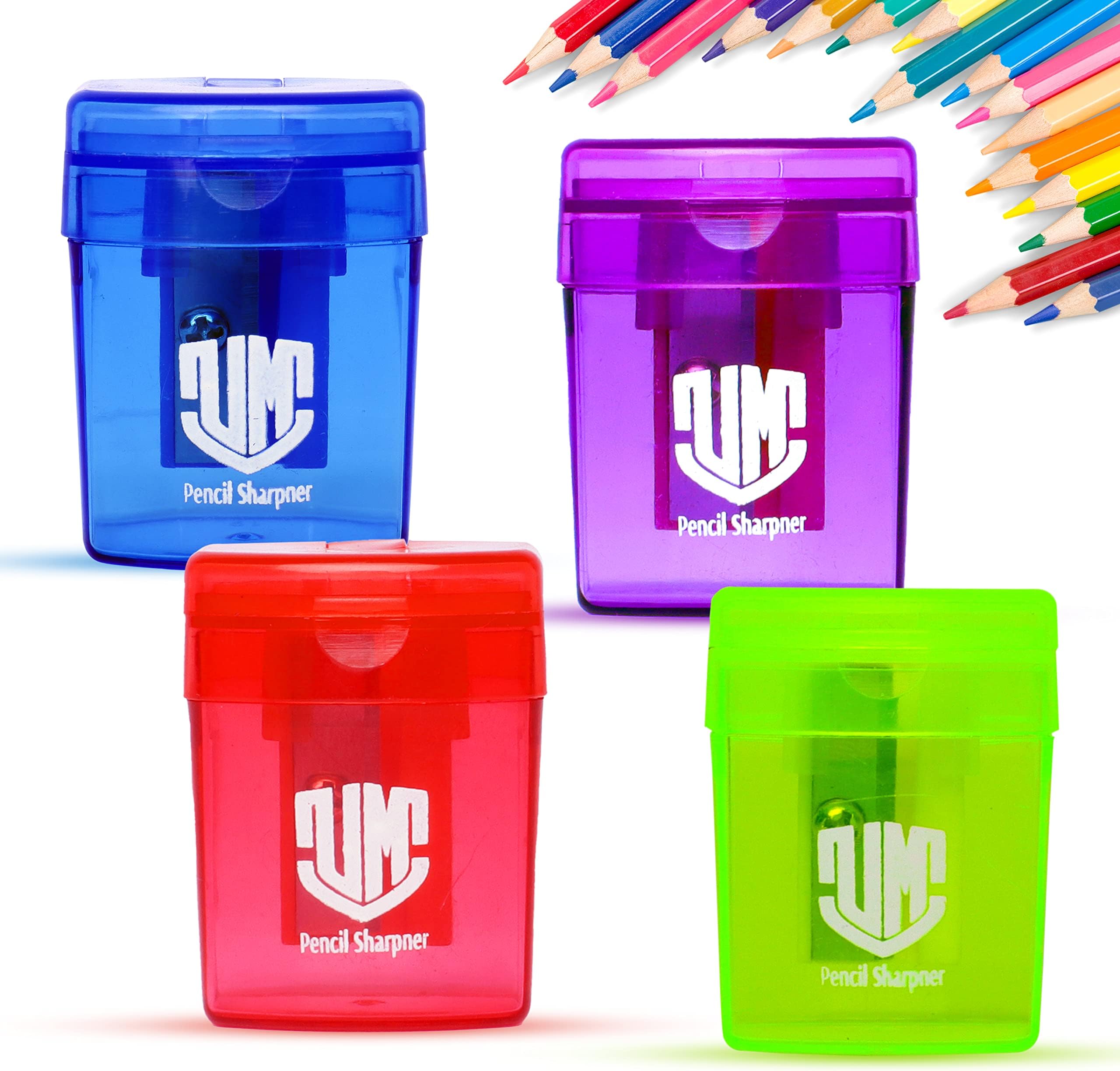 [ Pack of 4 ] UKMART® Durable Pencil Sharpeners with Container, Pencil