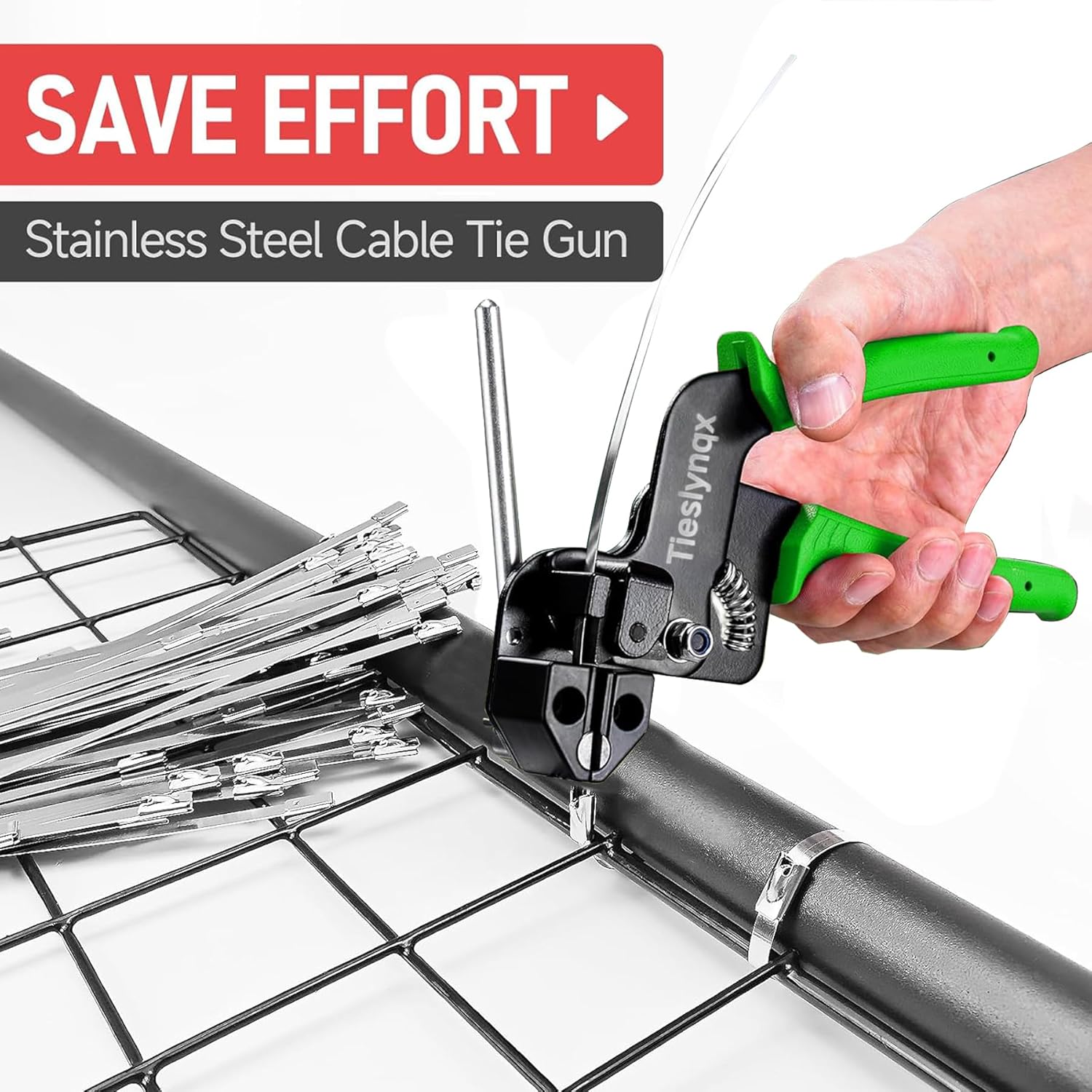 StainlessSteel Cable Tie Gun Set with 200PCS Ties - Special Tool For Fastening And Cutting Metal Cable Ties- Ideal for Chain Link Fence, Dog Fence,Outdoor Fencing, Exhaust Pipe.