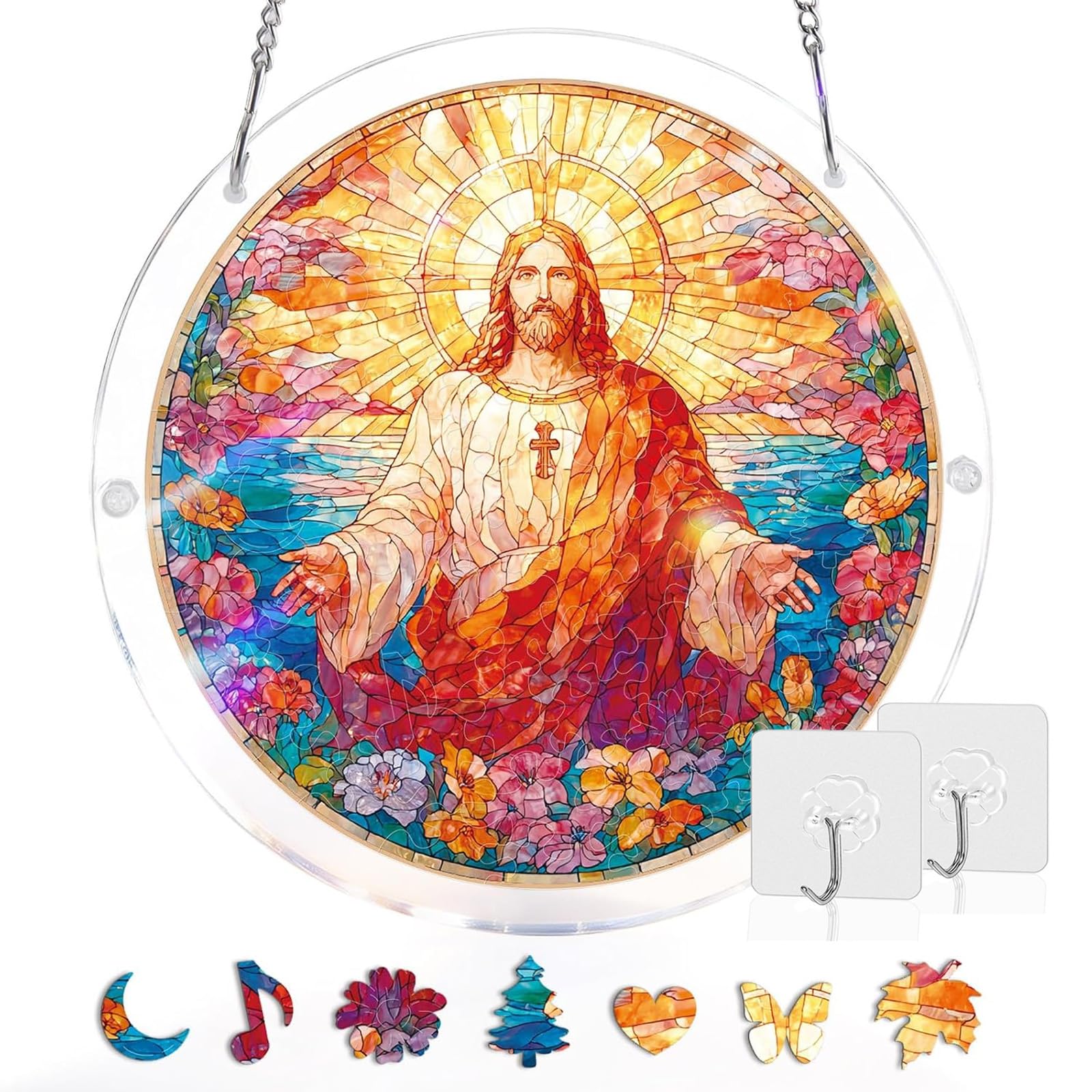 Acrylic Puzzle Suncatcher 83 Pieces, 7.4 Inch, DIY Window Hanging Decoration for Home & Garden, for Women, Men, and Moms, Ideal for Birthday or Home Decor,Style d,S (7.4in) — view 14