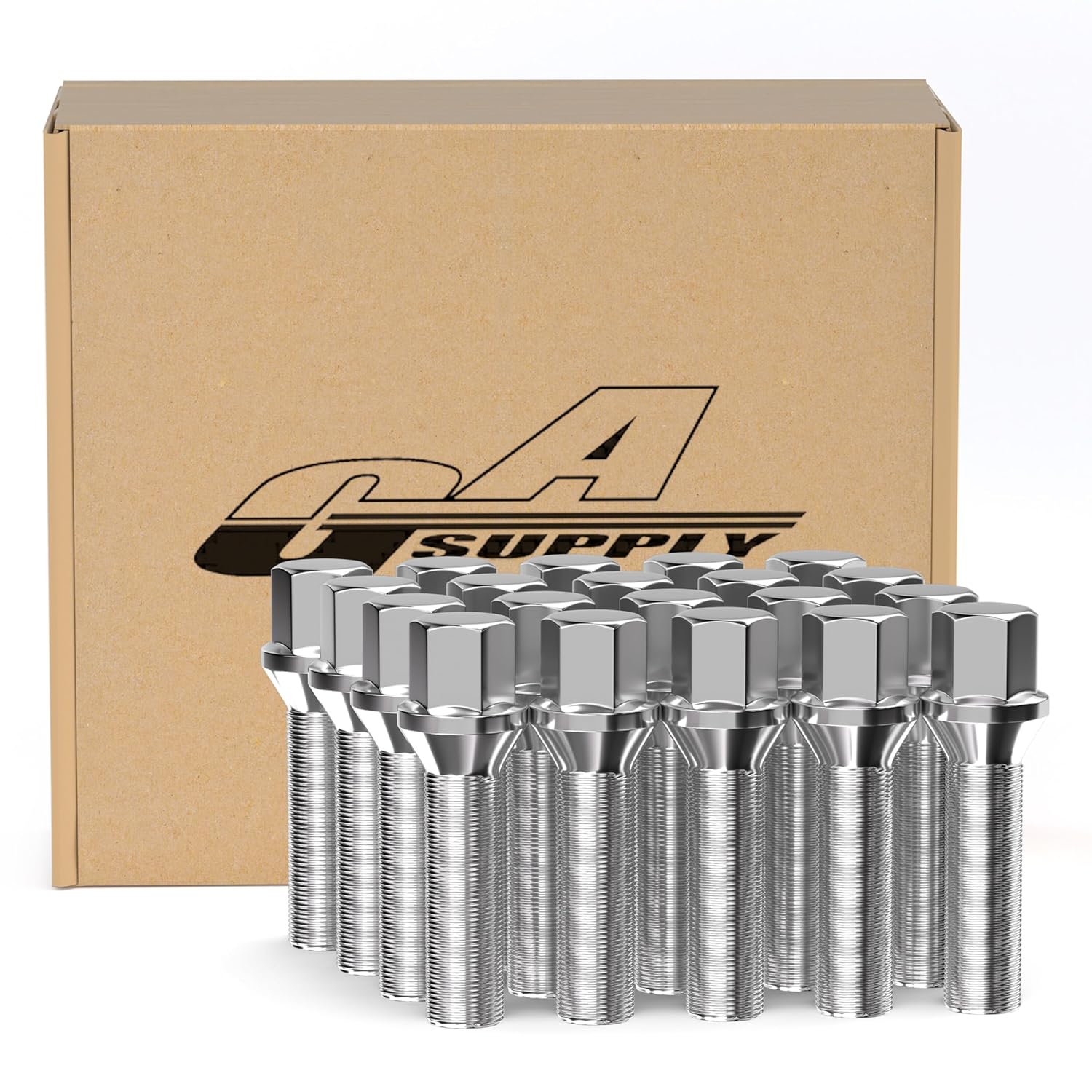 GAsupply 12X1.5 45mm Shank Lug Bolts Compaible with E82 E88 E91 E92 E93 E36 E30 E90 E28 E34 E23, 12/1.5 Extended Bolts/Studs Conical Seat for 20mm Aftermarket Wheel Spacer, Chrome, 20pcs