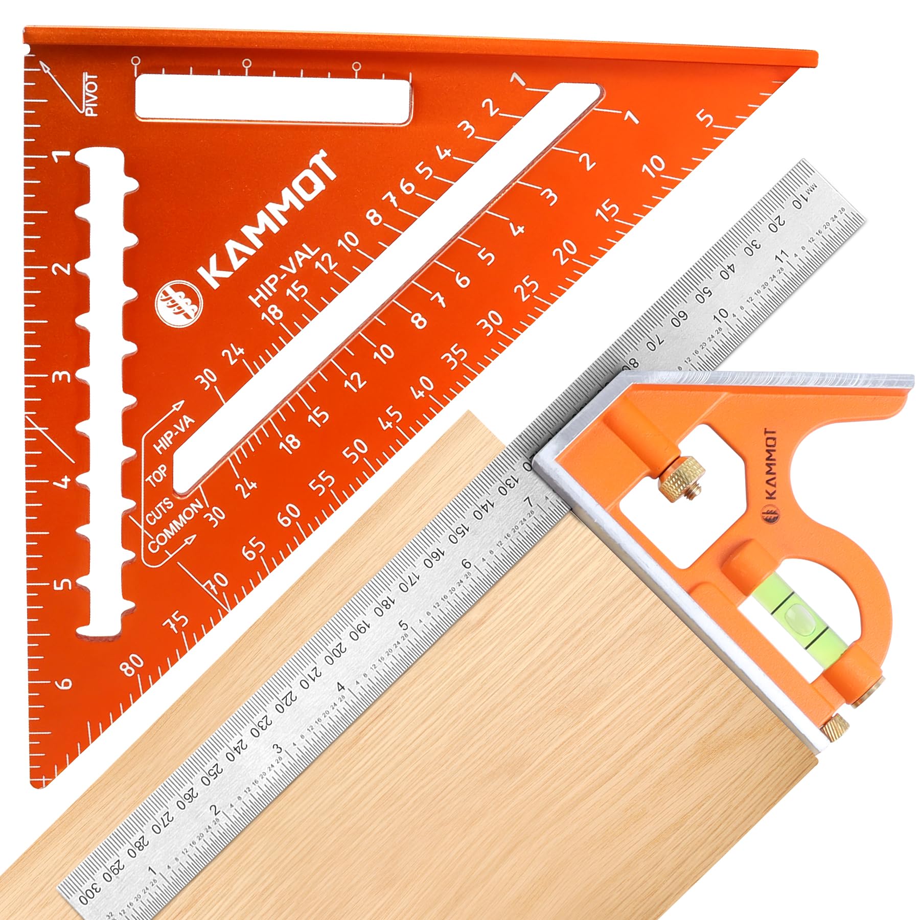 Rafter Square and Combination Square Tool Set, 7" Aluminum Triangle Square Tool and 12" Zinc-Alloy Die-Casting Combo Square Ruler, Carpenter Square, Woodworking Square, Framing Square