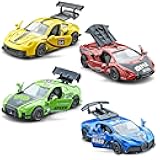 KIDAMI Pull Back Cars for Kids, Die Cast Metal Toy Cars Playset with Door Openable, Vehicles Race Toys for Toddlers, Boys, Girls’ Educational Play (4 Pack)