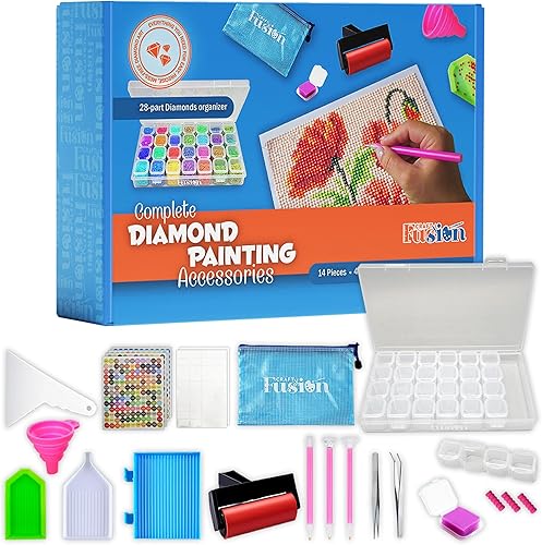 Craft Fusion Herramientas y accesorios de pintura de diamantes, kits de arte de diamantes para adultos y niños, caja organizadora de cuentas de