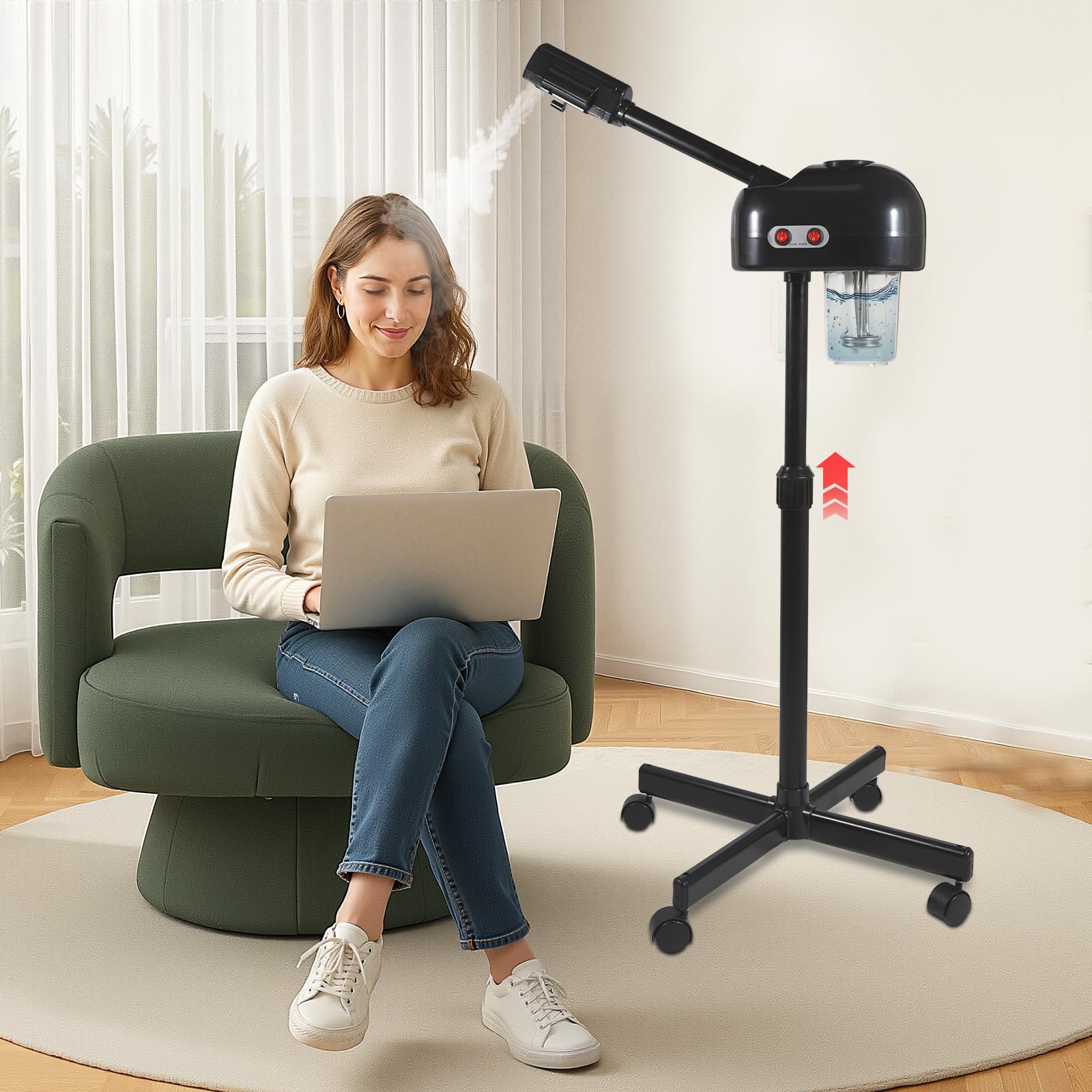 Vaporizzatore per viso, sauna facciale professionale, dispositivo nano ionico 42°C, serbatoio 750ml altezza regolabile 30-40cm, cura pori pulizia, casa e soggiorno