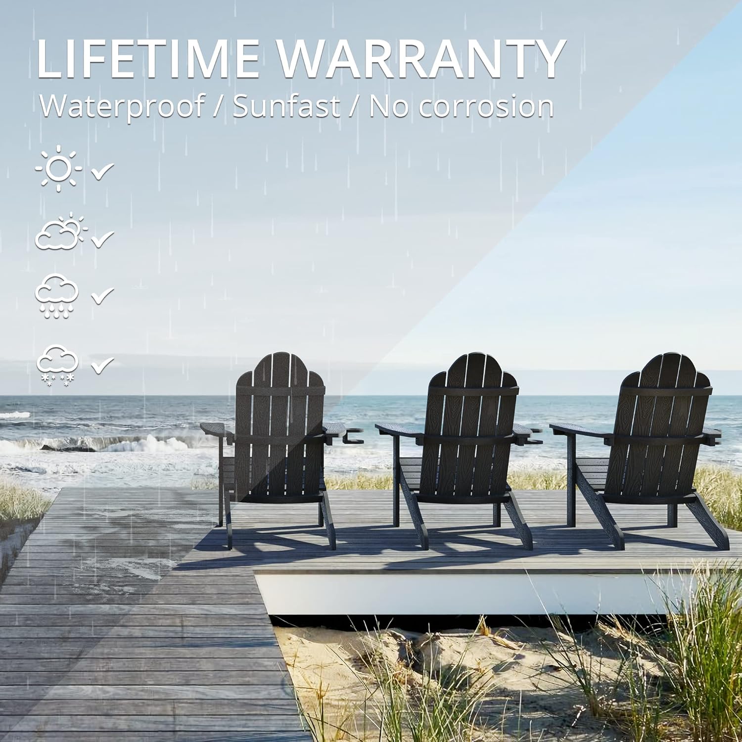 Adirondack Chair Set of 4, Black Poly Adirondack Chairs with Cup Holder, 350LBS Modern Adirondack Chair Weather Resistant, Outdoor Patio Chair for Fire Pit, Patio, Law, Balcony, Backyard : Patio, Lawn & Garden