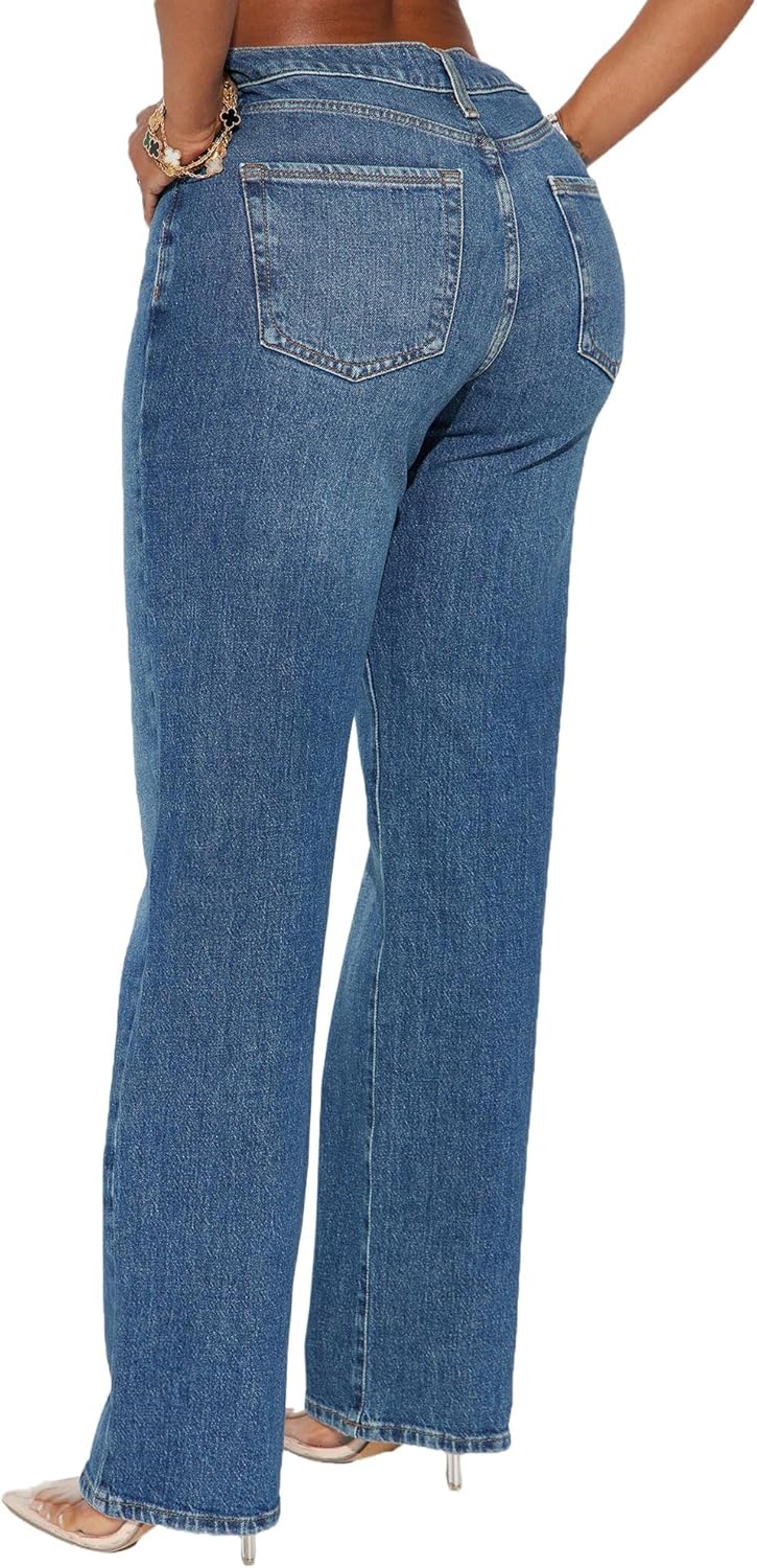 BessCops Straight Leg Jeans for Women High Waisted Wide Leg Stretchy Loose Denim Pants - Image 2